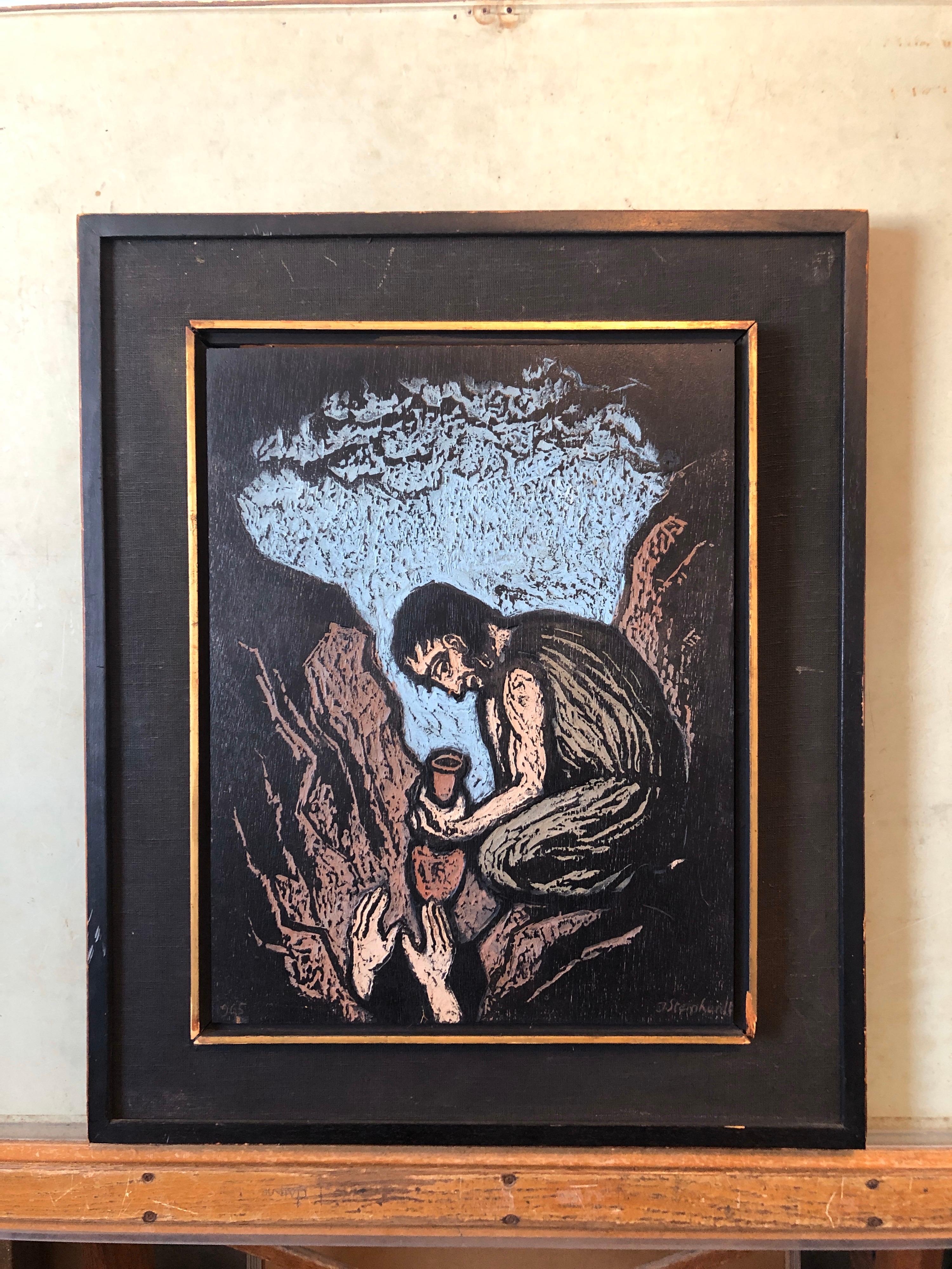 Handgeschnitzte, farbige Original-Holzhosen-Kunst, Israeli Bezalel, deutscher Expressionismus im Angebot 9