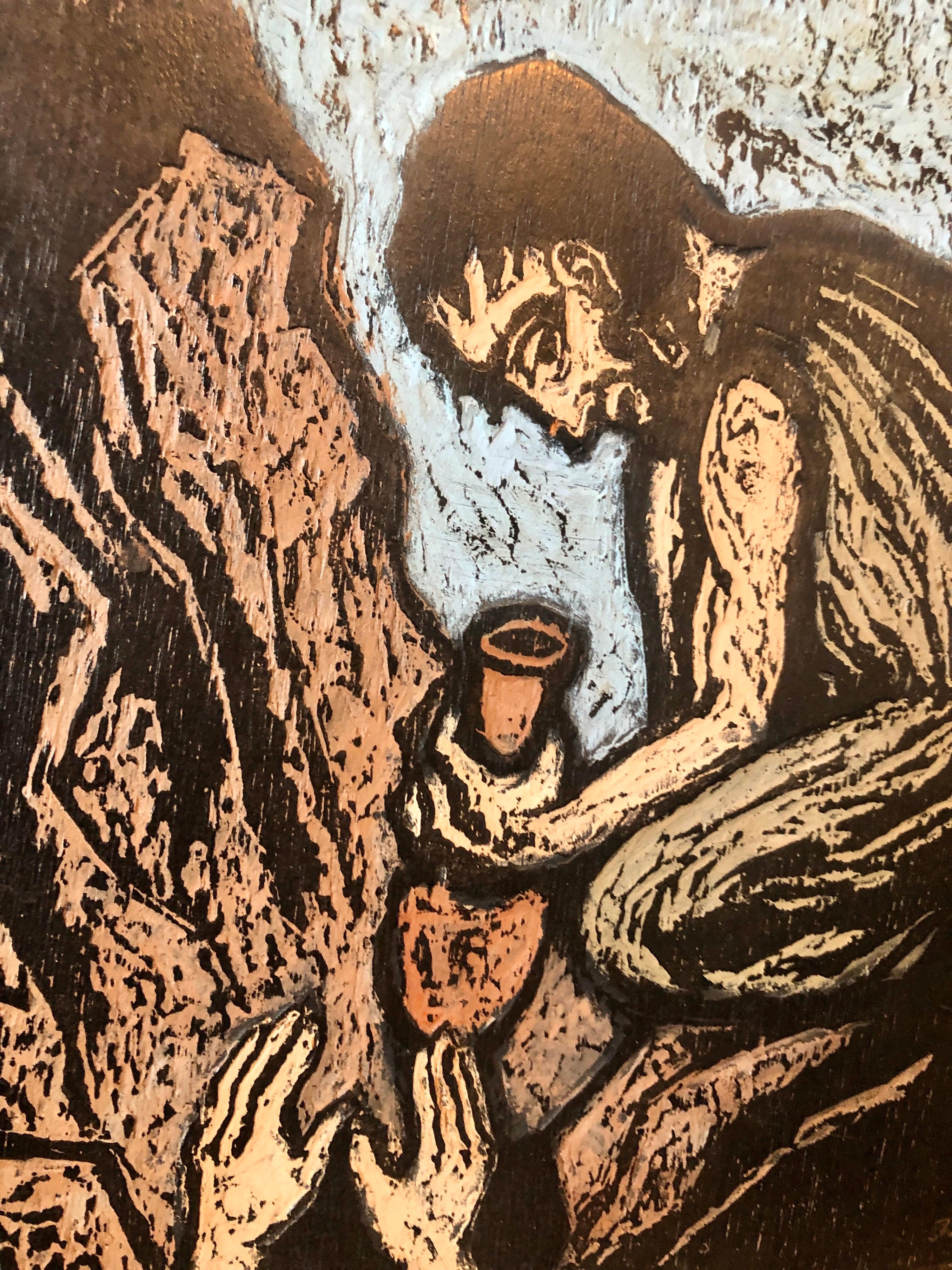 Handgeschnitzte, farbige Original-Holzhosen-Kunst, Israeli Bezalel, deutscher Expressionismus im Angebot 2