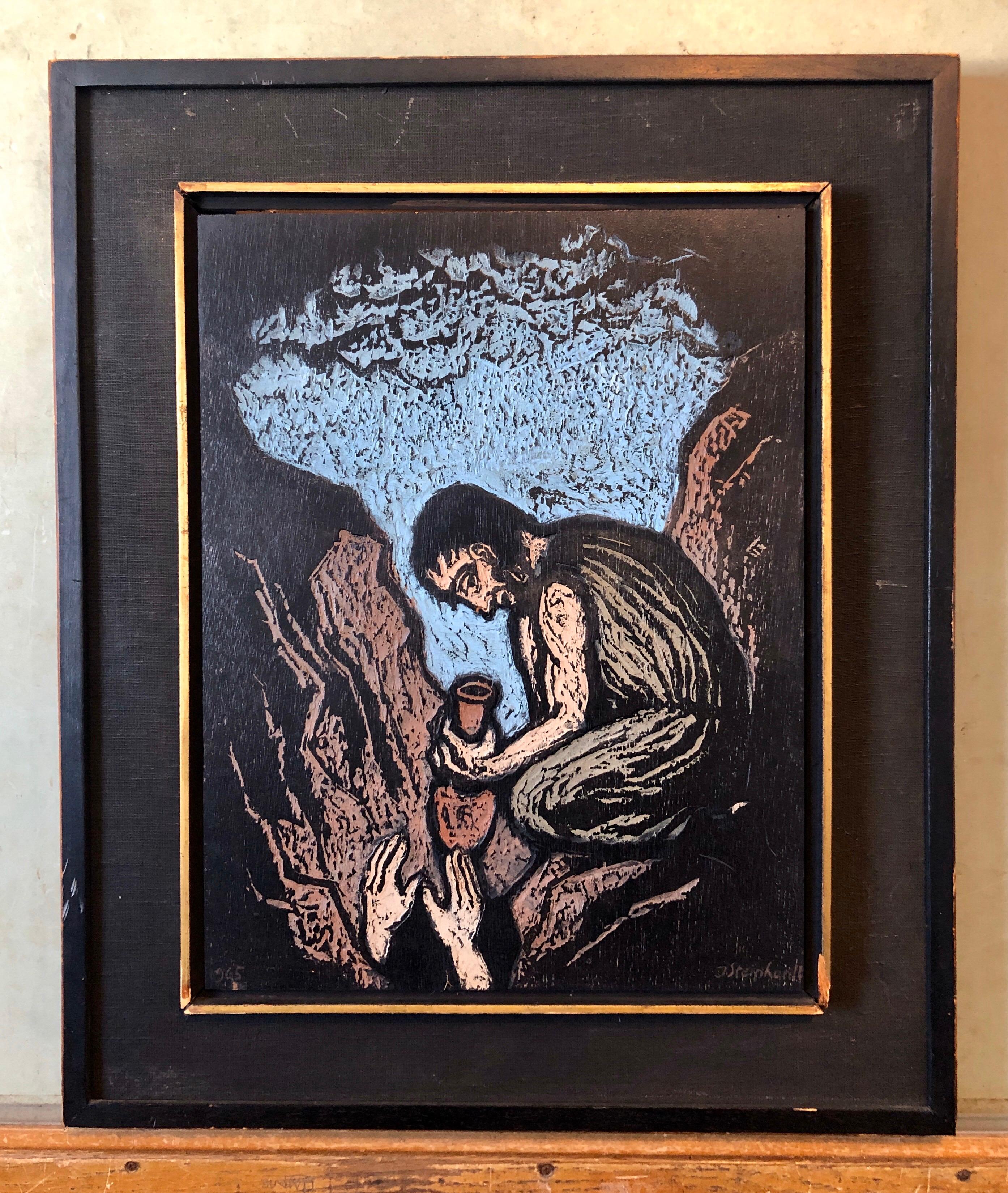 Handgeschnitzte, farbige Original-Holzhosen-Kunst, Israeli Bezalel, deutscher Expressionismus im Angebot 4