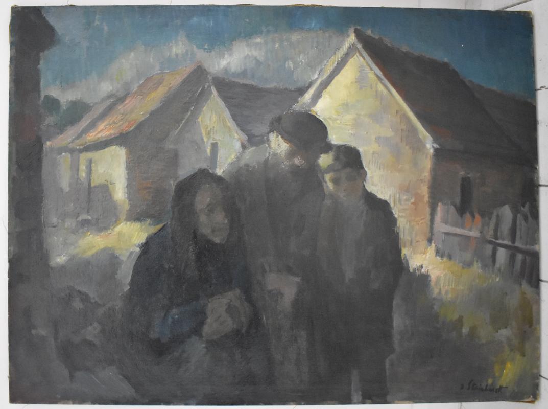  Jewish Family  Wintery Swiss Town - Painting by Jacob Steinhardt
