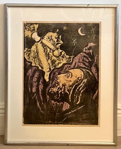 Jewish Rabbi Looking Heavenward German Expressionist Woodcut Israeli "Psalm"