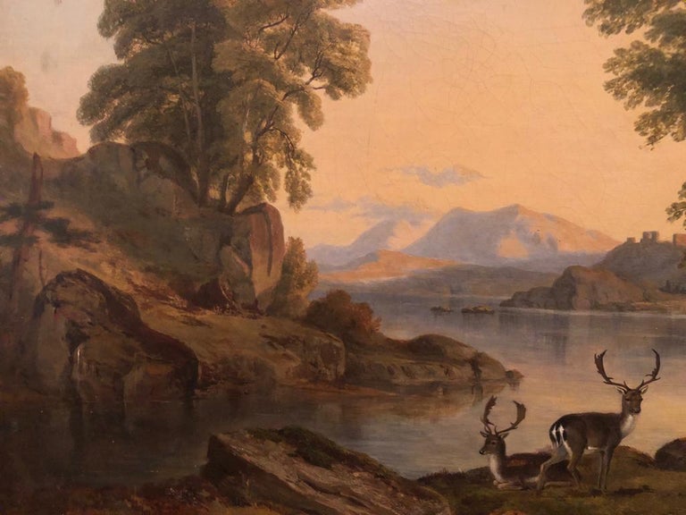 Jacob Thompson 19th Century Landscape Oil Painting Deer By The