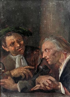 Peinture à l'huile hollandaise du 17e siècle sur panneau de bois Figures à l'intérieur d'une taverne