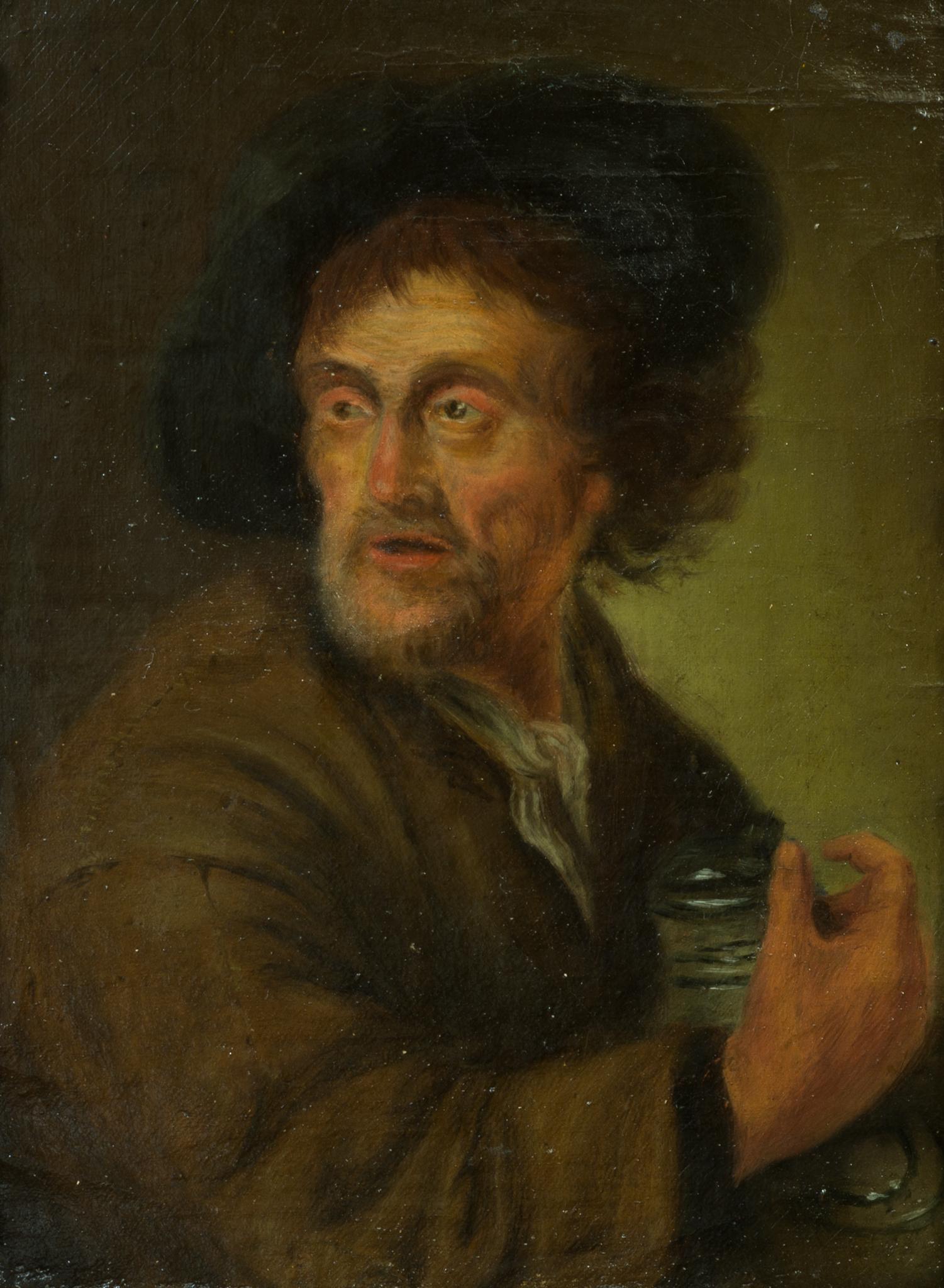 Man Holding a Jug (The Sense of Taste) - Old Masters Painting by Jacob Toorenvliet