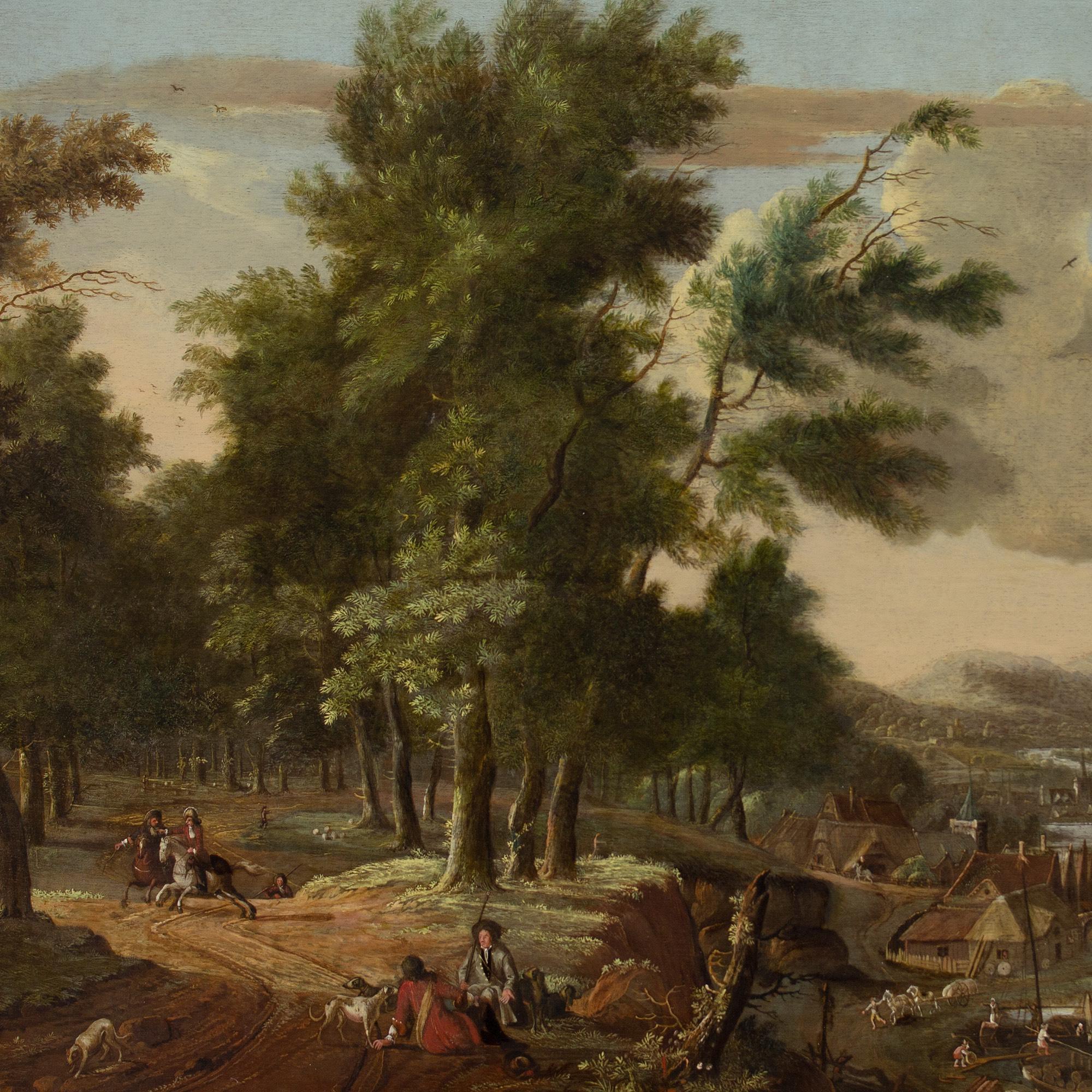 Jacob Van Der Does II, Holz- Flusslandschaft mit Jagd Party und Dorf im Angebot 4