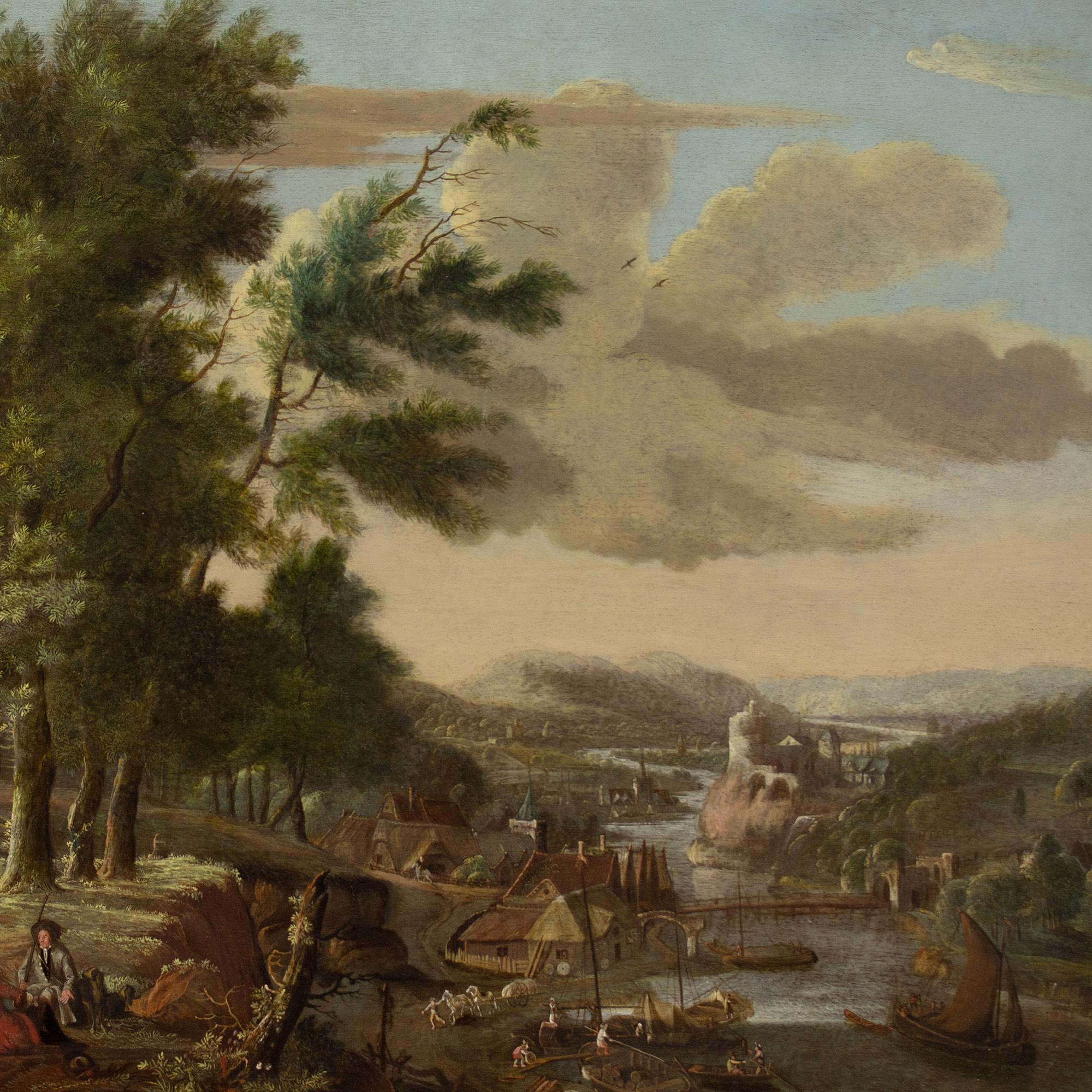 Jacob Van Der Does II, Holz- Flusslandschaft mit Jagd Party und Dorf im Angebot 5