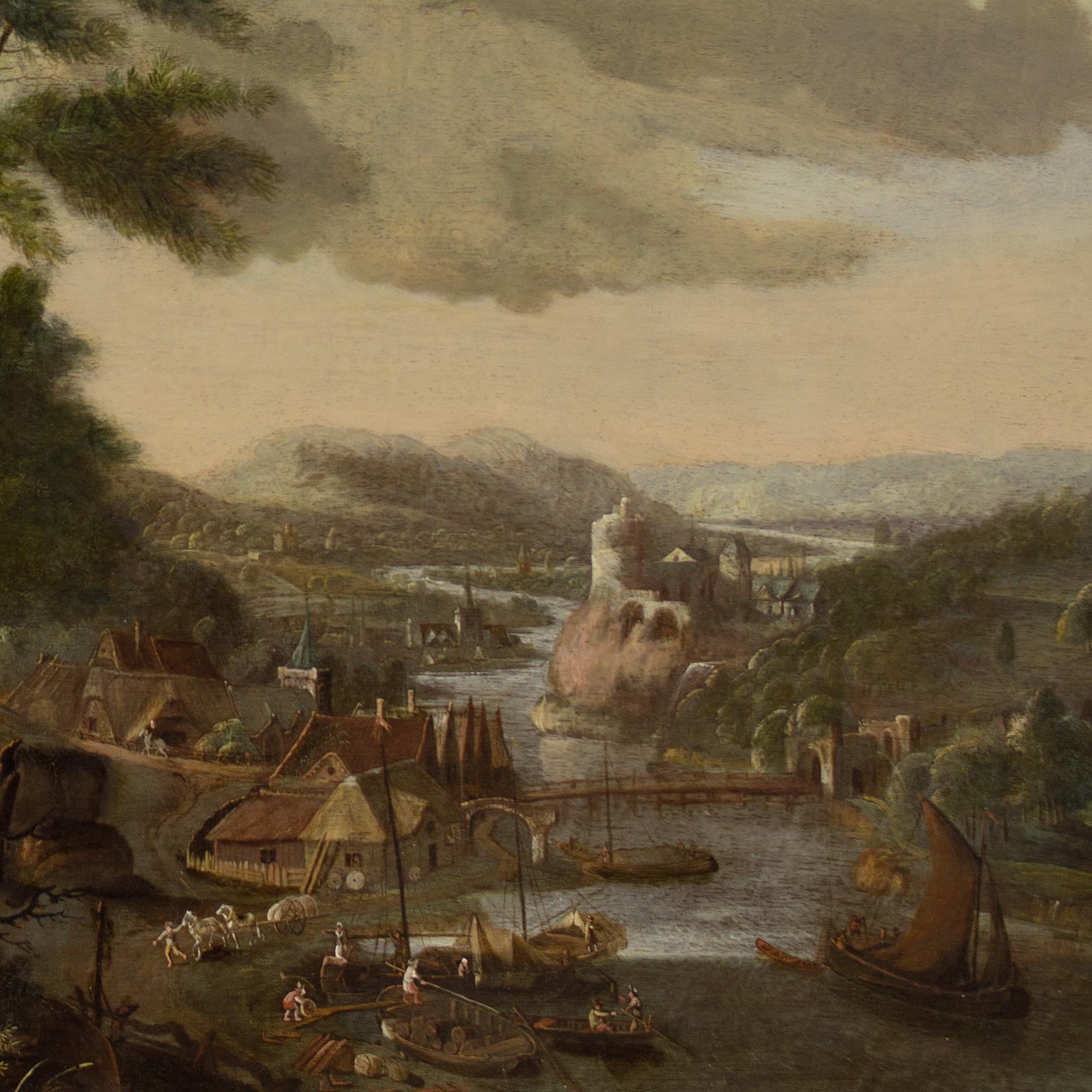 Jacob Van Der Does II, Holz- Flusslandschaft mit Jagd Party und Dorf im Angebot 7