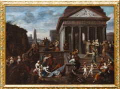 Antique Capriccio con scena storica dipinto attribuito a Jacob Van Hal