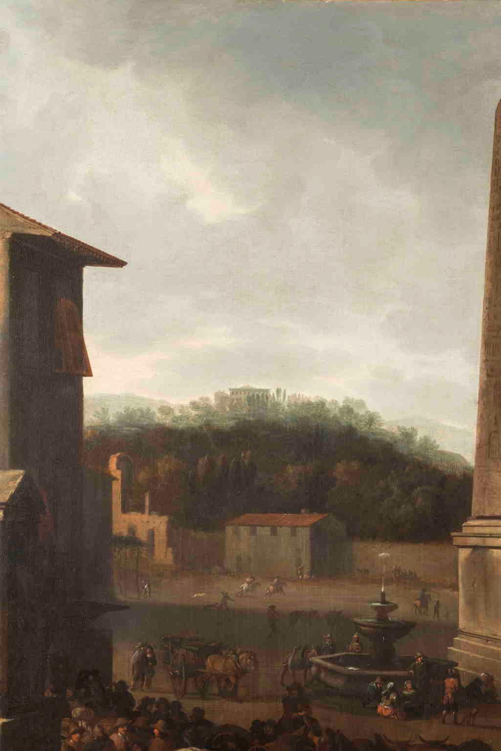 Dipinto fiammingo figurativo paesaggio bamboccianti del XVII secolo - Black Still-Life Painting by Jacob Van Huchtenberg