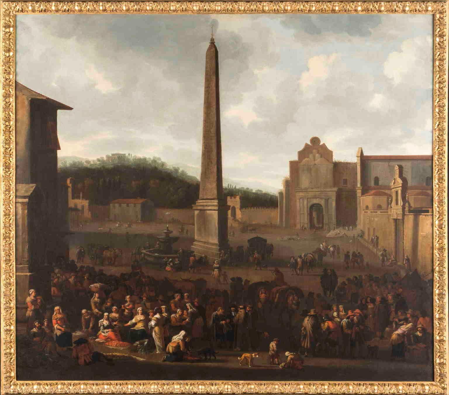 Dipinto fiammingo figurativo paesaggio Bamboccianti del XVII secolo
