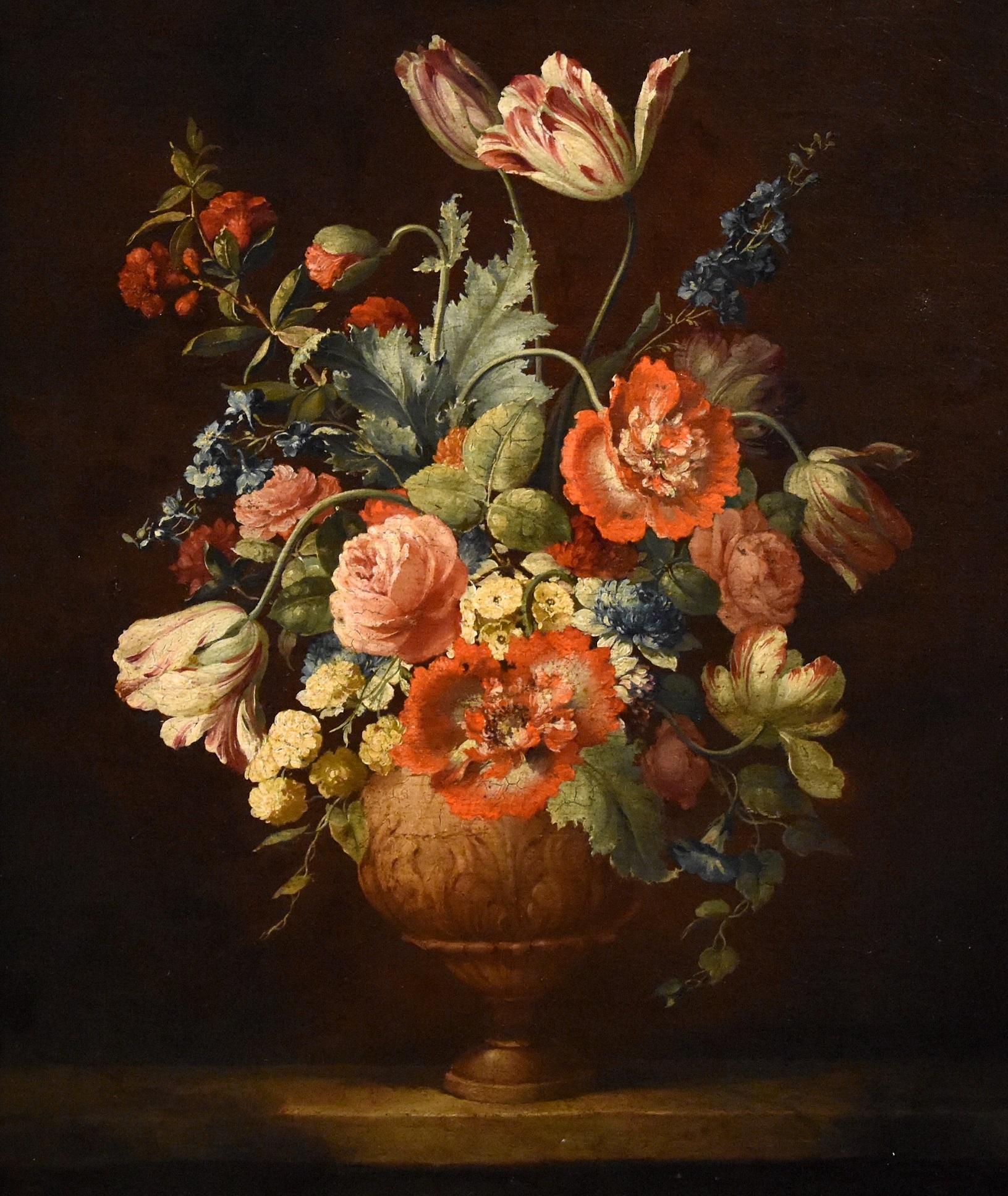 Still Life Flowers Van Huysum Paint Oil on canvas 18th Century Old master - Painting by Jacob van Huysum (Amsterdam, 1687 - London, 1746)
