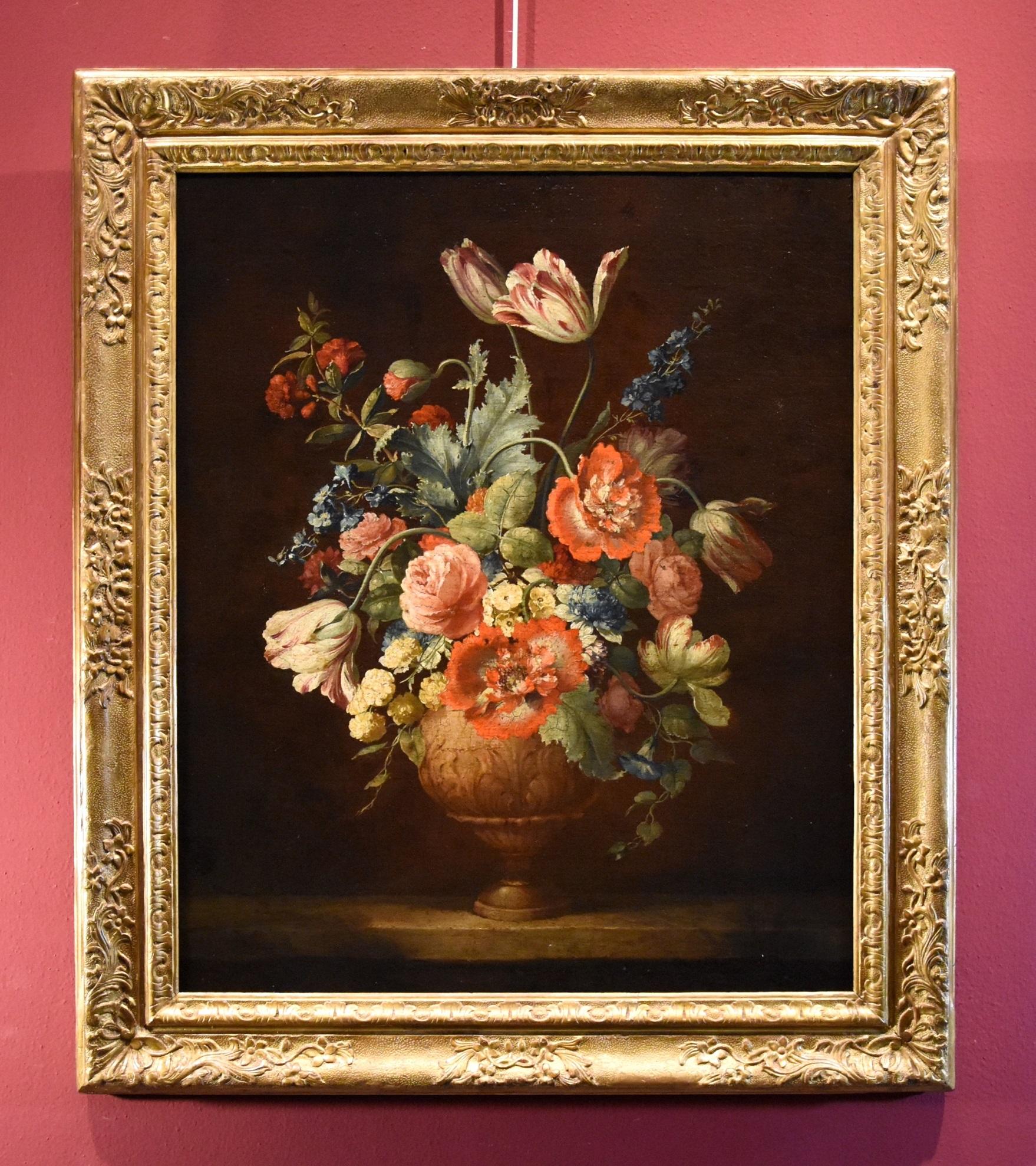 Jacob van Huysum (Amsterdam, 1687 - London, 1746) Still-Life Painting - Still Life Flowers Van Huysum Paint Oil on canvas 18th Century Old master