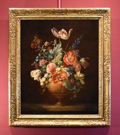 Still Life Flowers Van Huysum Paint Oil on canvas 18th Century Old master