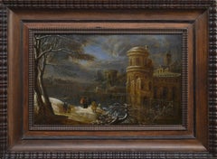 17th C Baroque Winter Capriccio Landscape Oil Painting Ruisdael Circle Framed