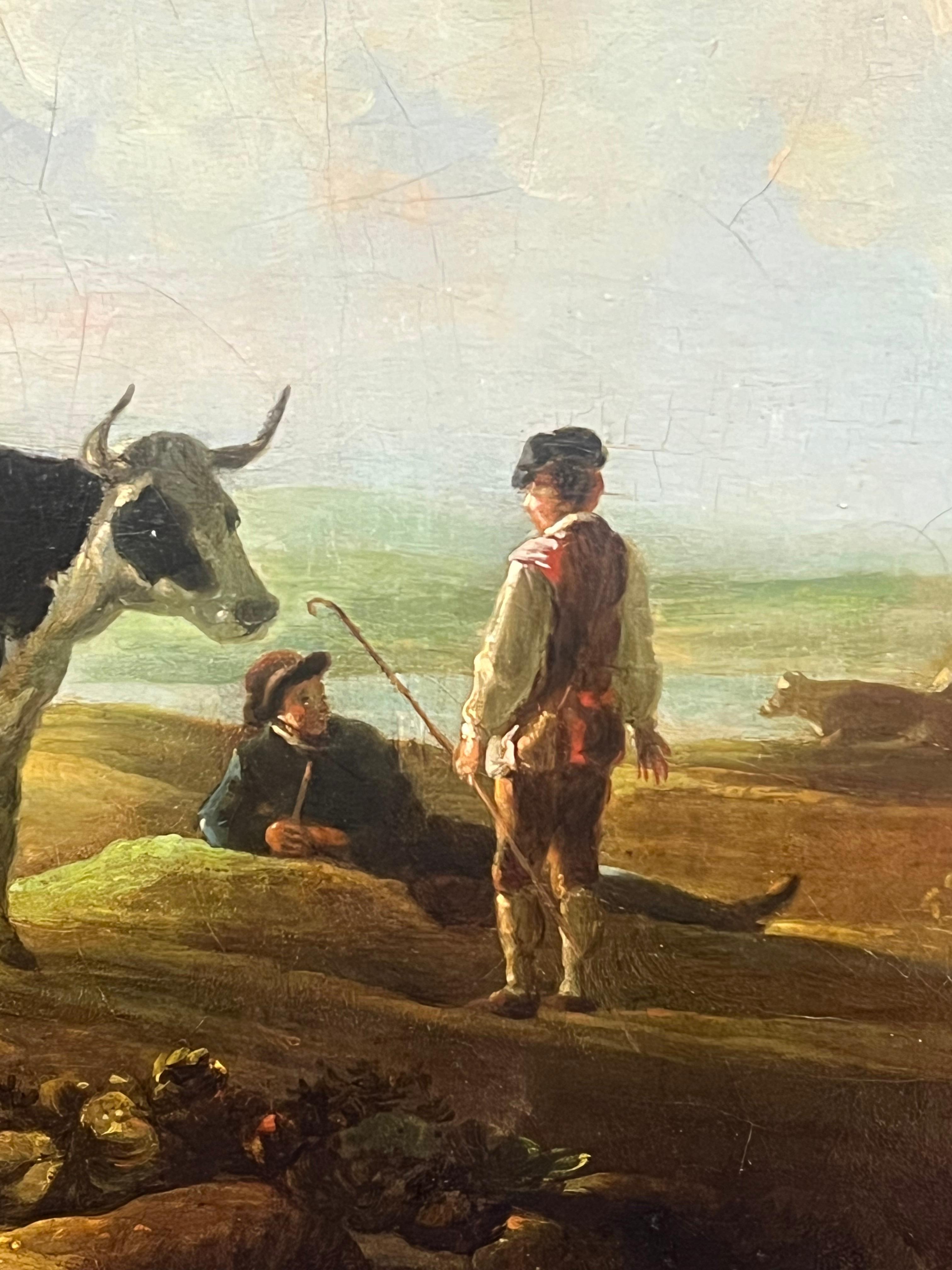 Scena pastorale romantica olandese molto grande del 18° secolo con figure e bestiame - Painting Antichi maestri di JACOB VAN STRIJ ( DUTCH 1756-1815)