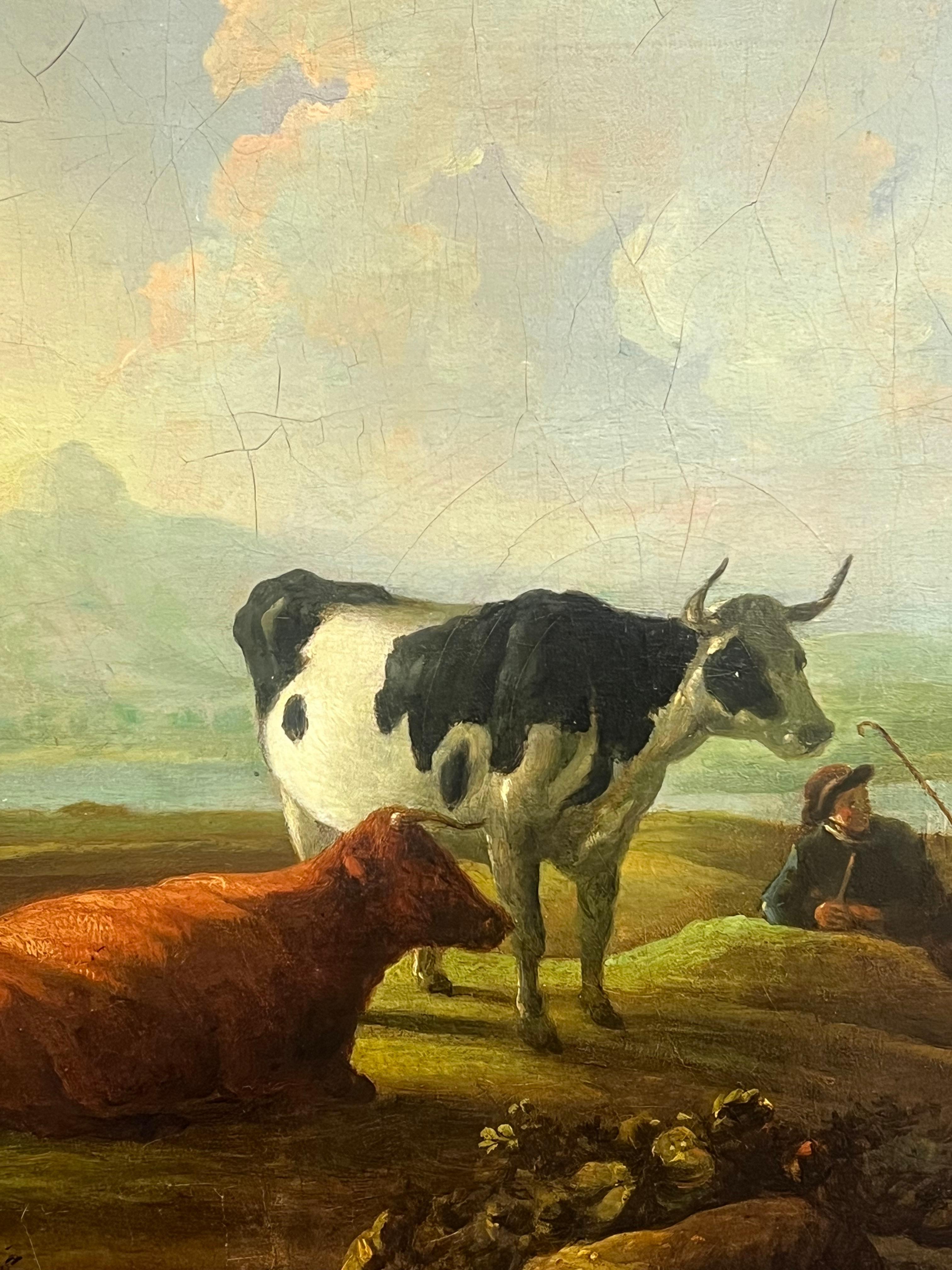 Scena pastorale romantica olandese molto grande del 18° secolo con figure e bestiame - Animal Painting Marrone di JACOB VAN STRIJ ( DUTCH 1756-1815)