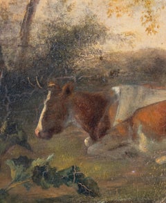 18th century Dutch Romantic Pastoral painting with cows, sheep' and shepherd