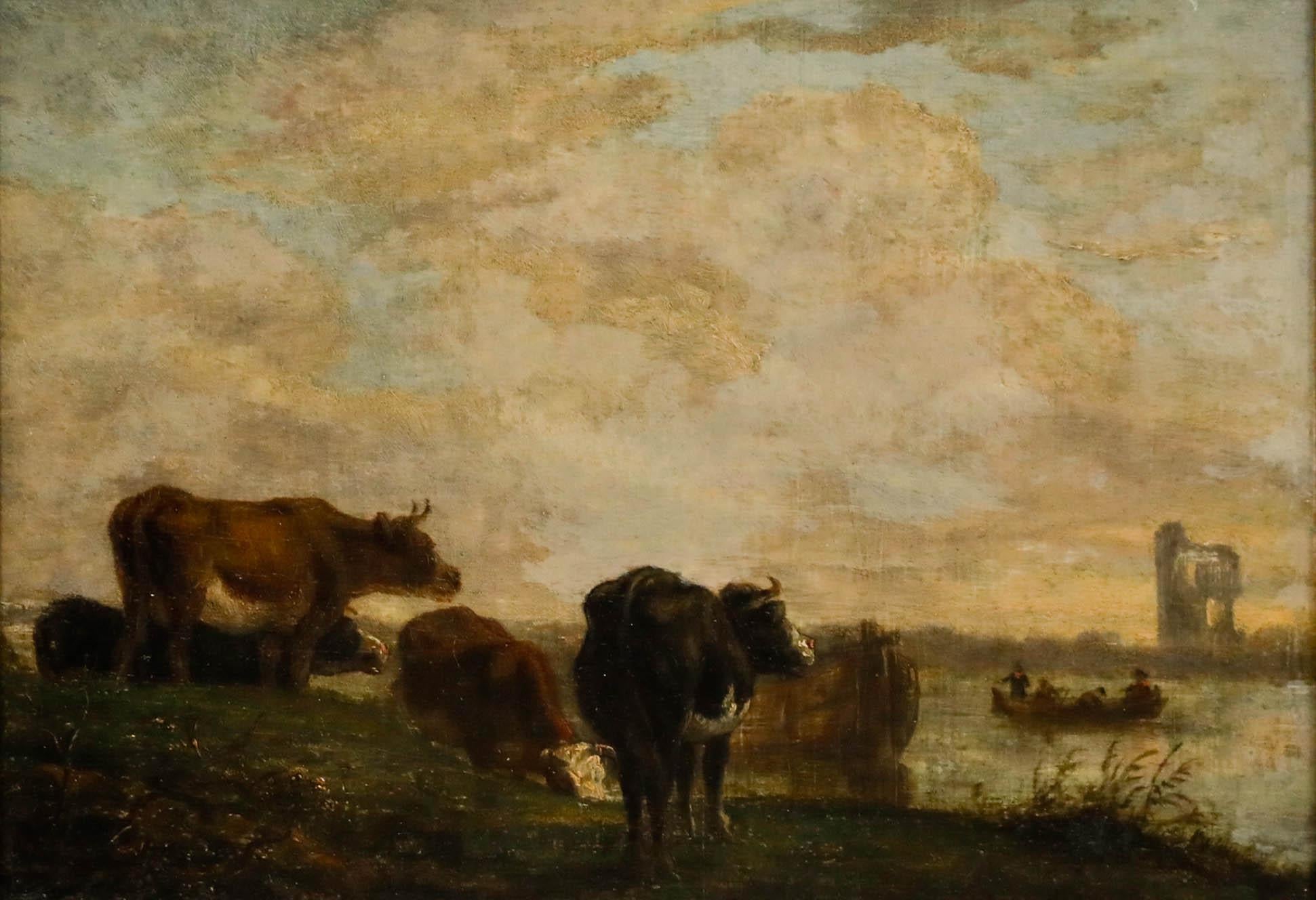 Attribut. Jacob van Strij (1756-1815) - Öl aus dem frühen 19. Jahrhundert, Rinder in der Morgendämmerung im Angebot 1