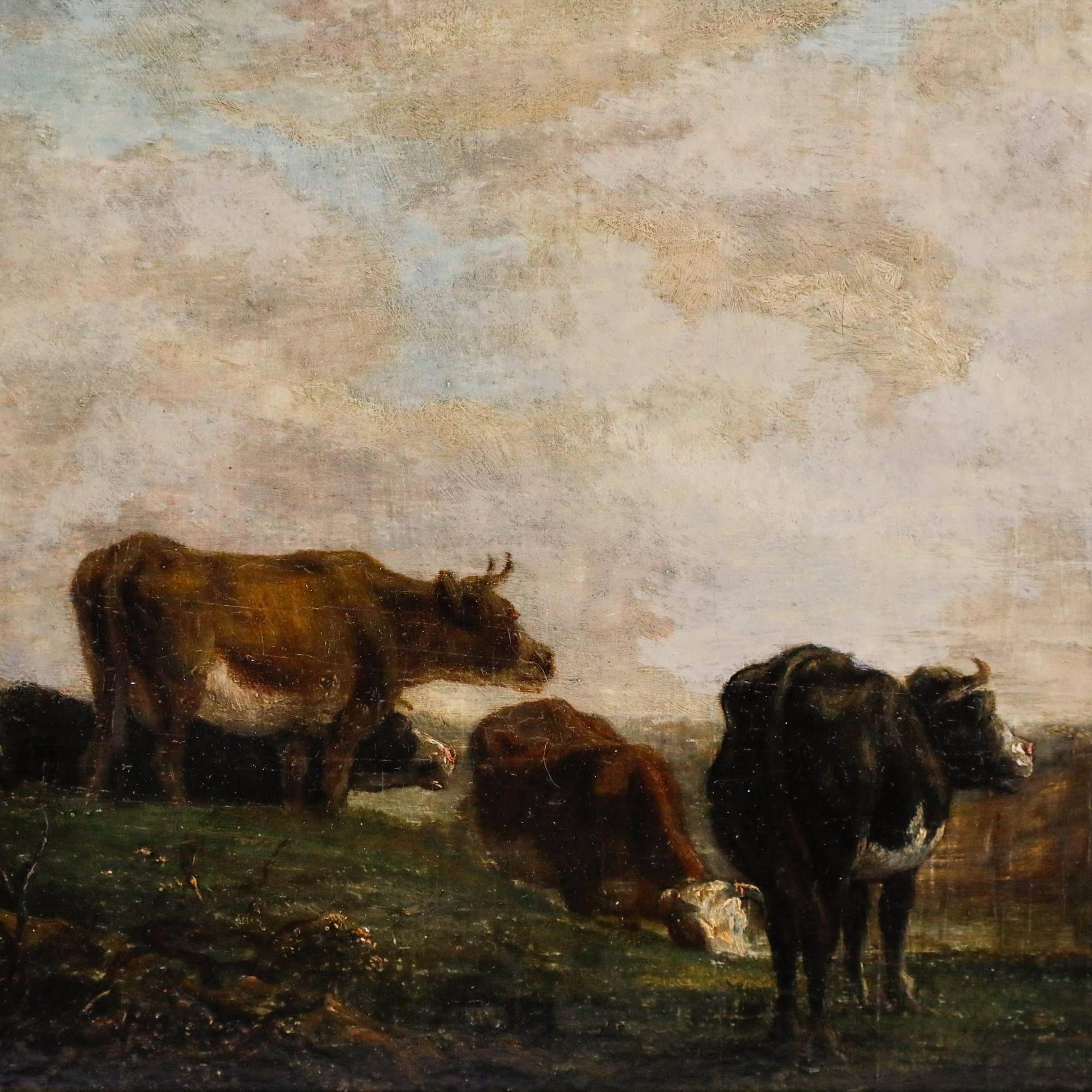 Attribut. Jacob van Strij (1756-1815) - Öl aus dem frühen 19. Jahrhundert, Rinder in der Morgendämmerung im Angebot 3