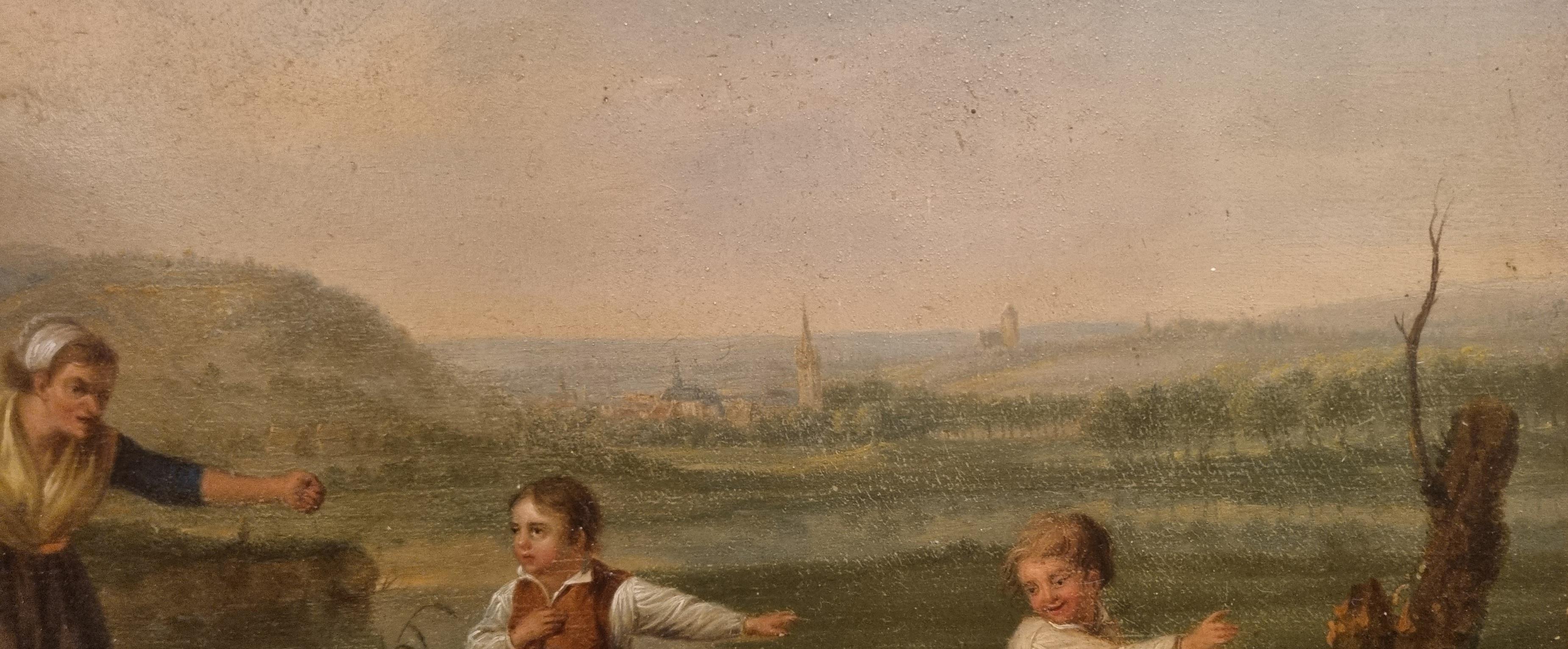 Belgisches Gemälde VAN STRIJ, 19. Jahrhundert, Öl auf Holz, Lanscape, Rinder, Kinderrestaurierung im Angebot 2