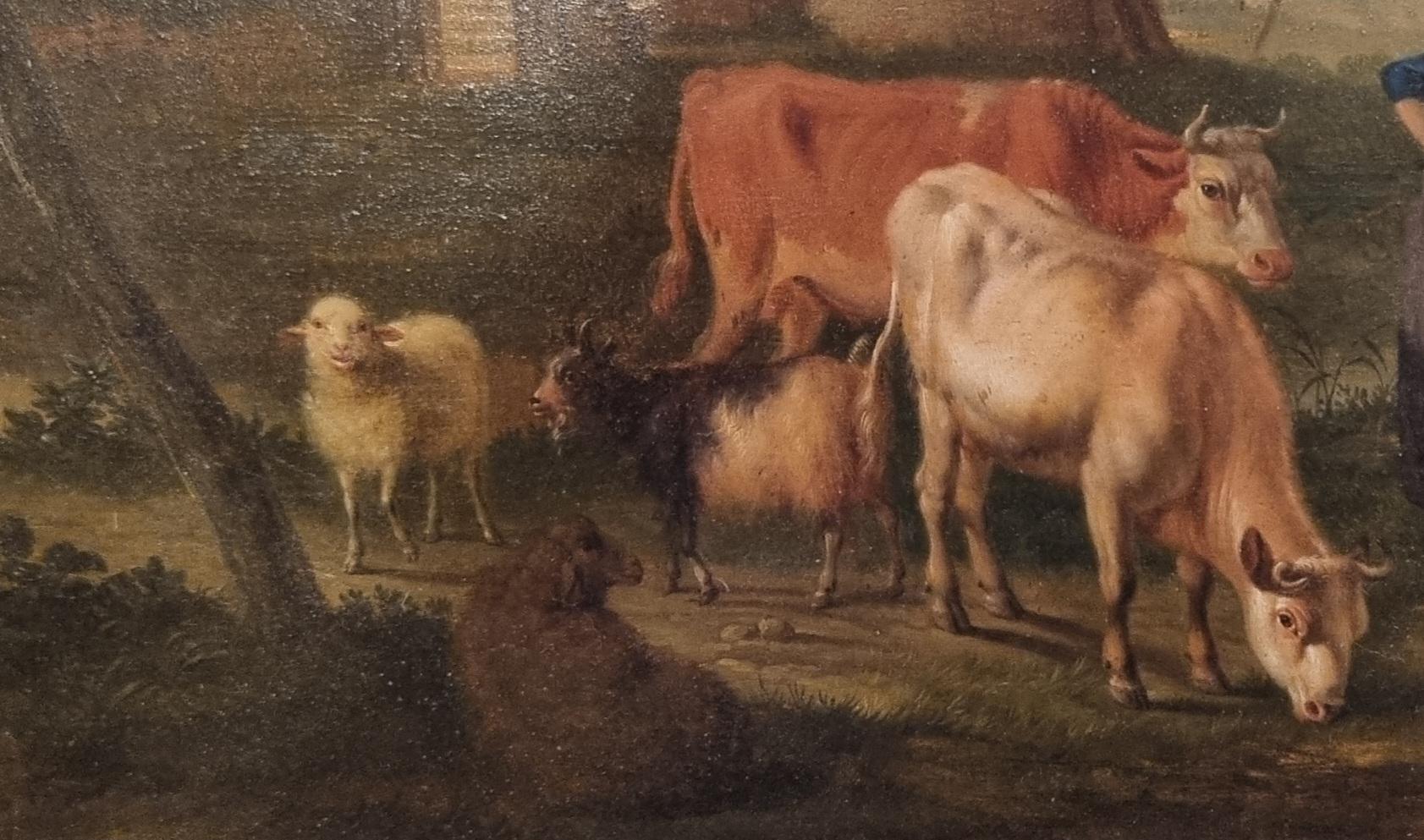 Belgisches Gemälde VAN STRIJ, 19. Jahrhundert, Öl auf Holz, Lanscape, Rinder, Kinderrestaurierung im Angebot 3