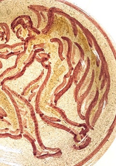 "Jacob Wrestling the Angel, " Art Deco Bowl with Male Nudes, 1927, Purple & Gold