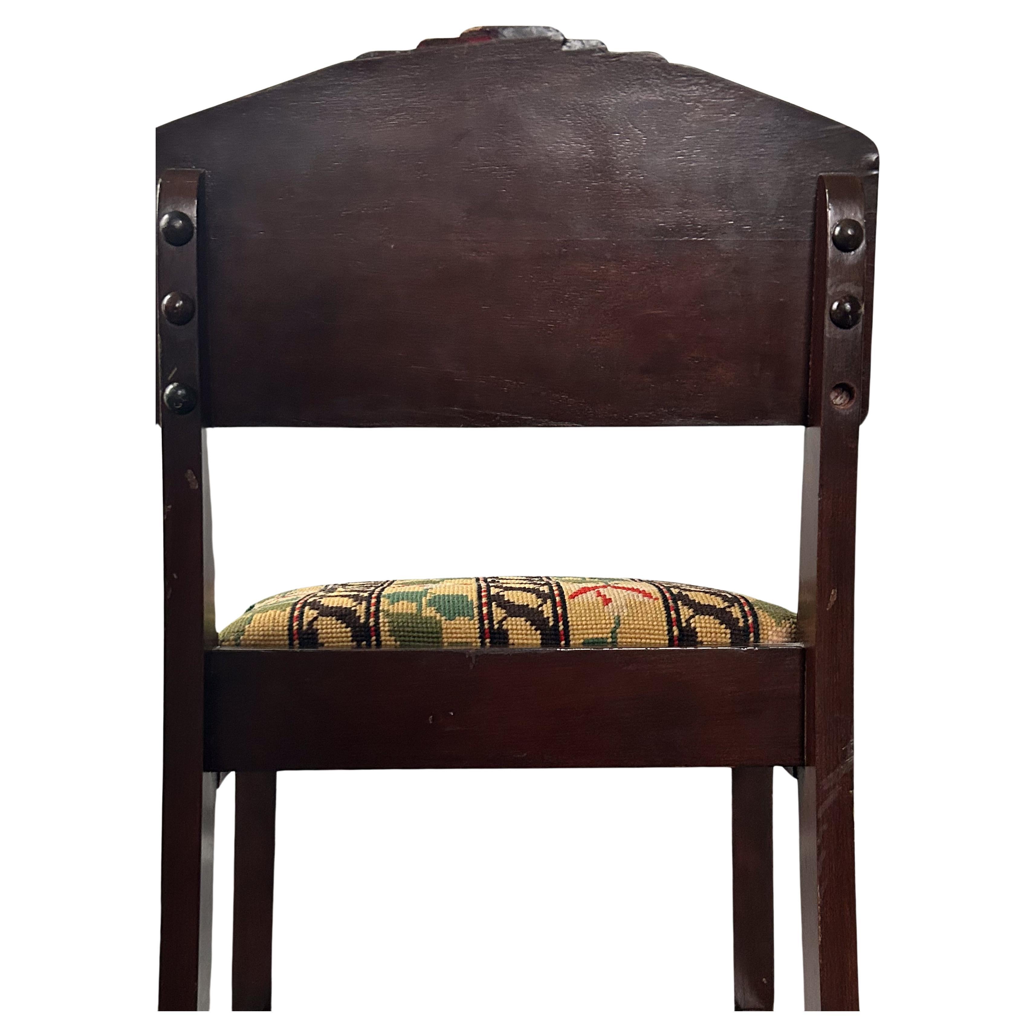 Needlepoint Jacobean Accent Chair  For Sale