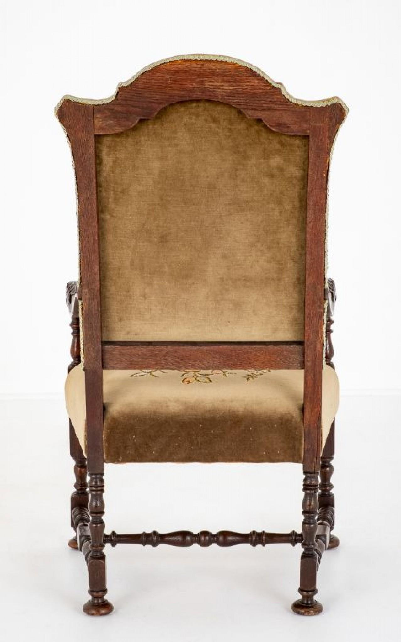 Late 19th Century Jacobean Armchair Oak Hall Chairs, 1870