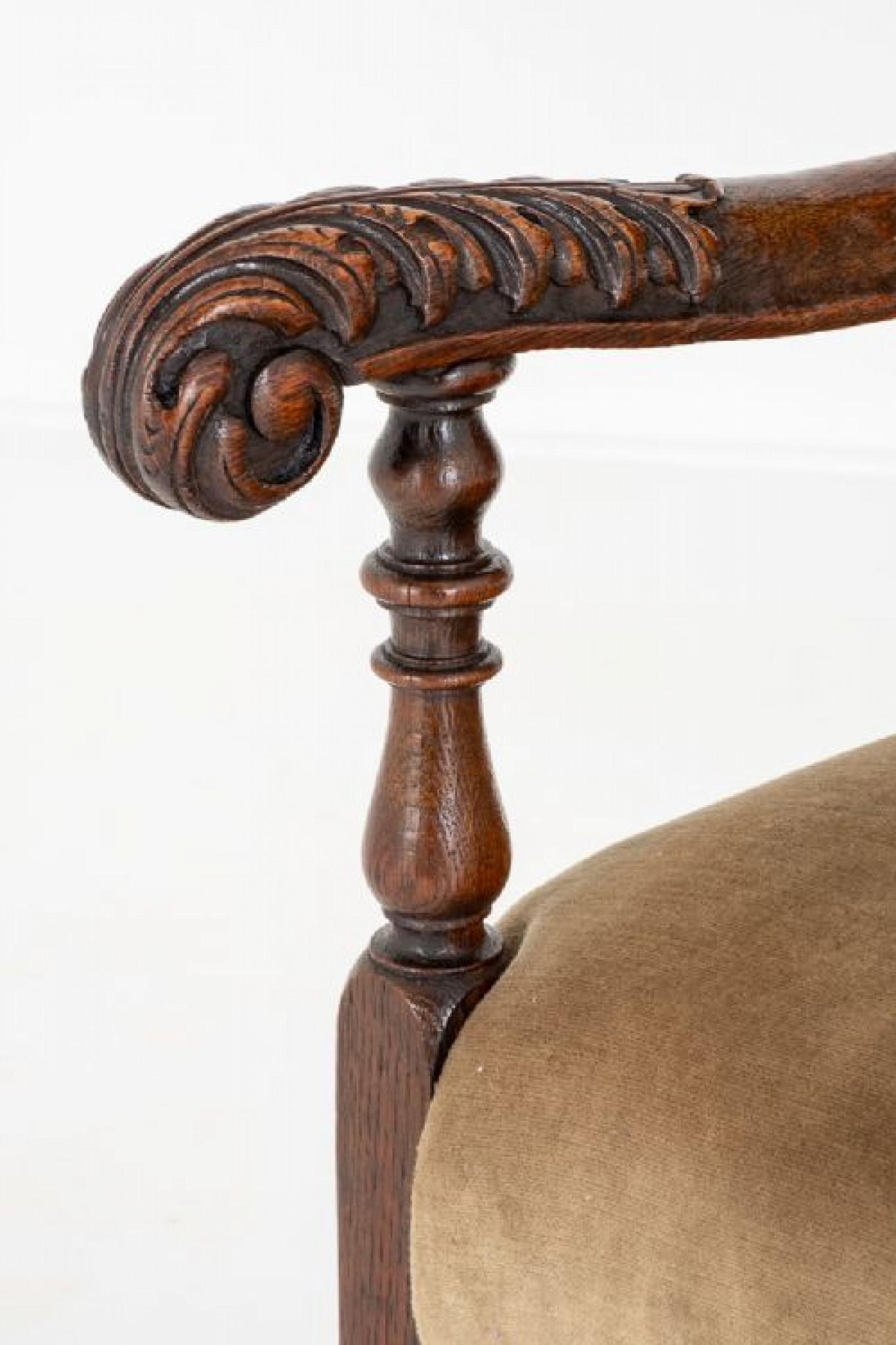 Jacobean Armchair Oak Hall Chairs, 1870 4