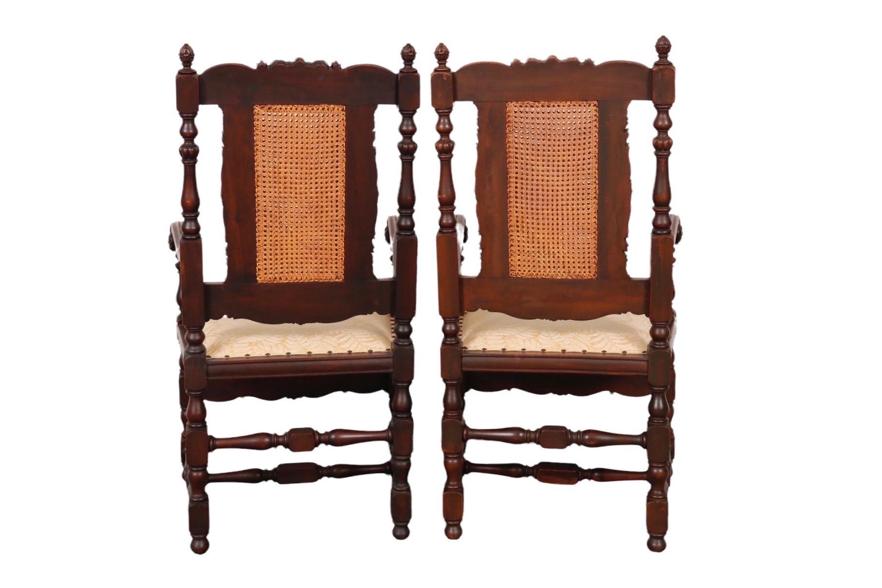 Caning Jacobean Cane Back Armchairs, a Pair For Sale