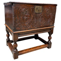 Jacobean Carved Oak Box on Stand