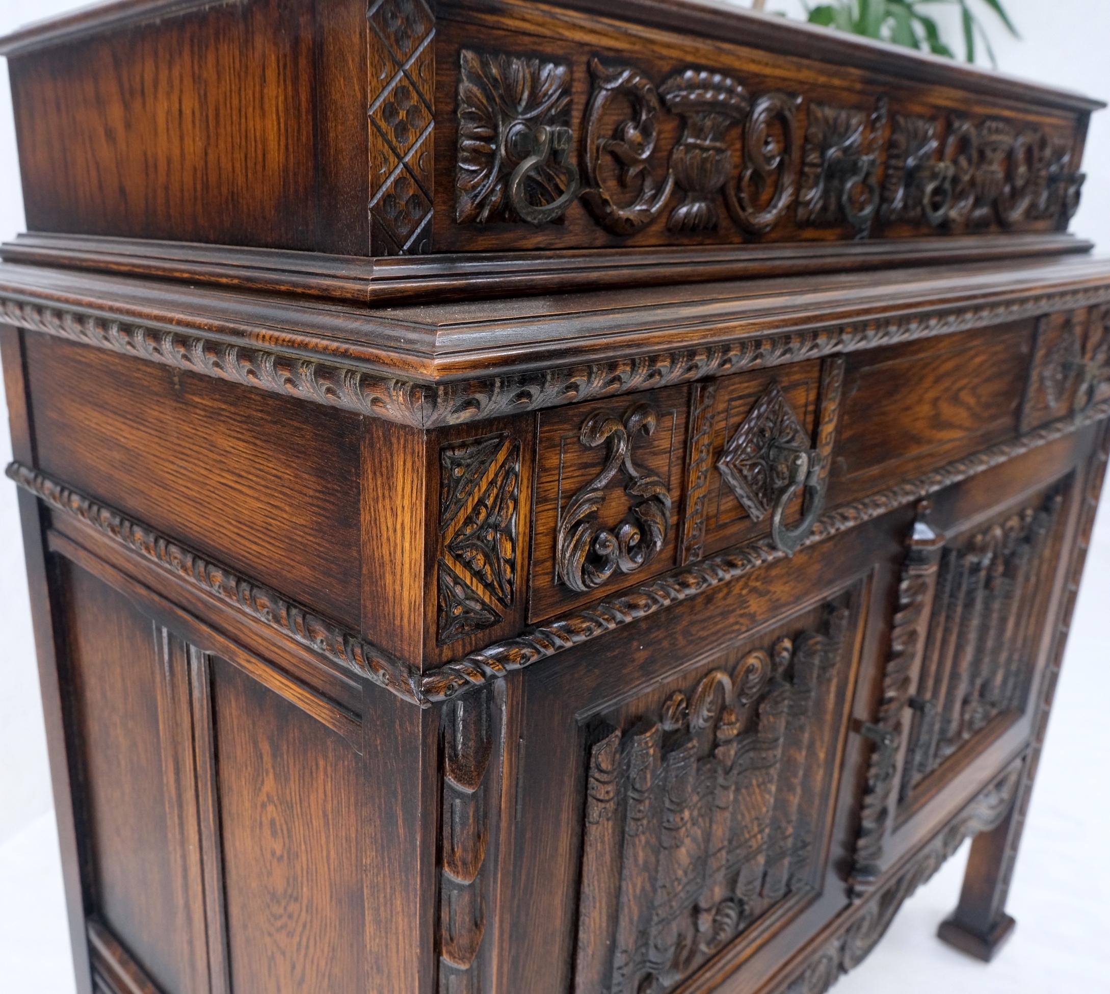 Jacobean Carved Oak Server Buffet 2 Doors 3 Drawers Commode Cabinet Mint! For Sale 4