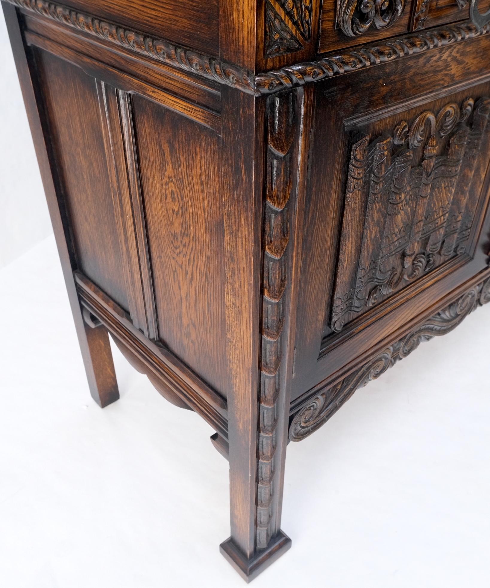 Jacobean Carved Oak Server Buffet 2 Doors 3 Drawers Commode Cabinet Mint! For Sale 5
