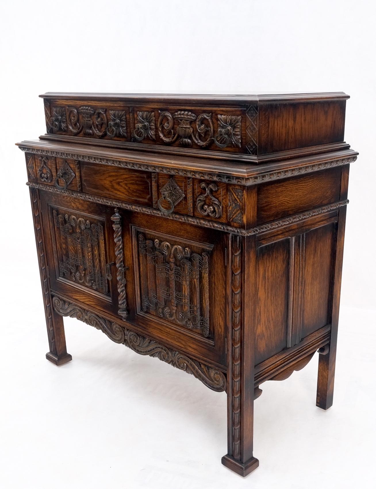 Jacobean Carved Oak Server Buffet 2 Doors 3 Drawers Commode Cabinet Mint! For Sale 12
