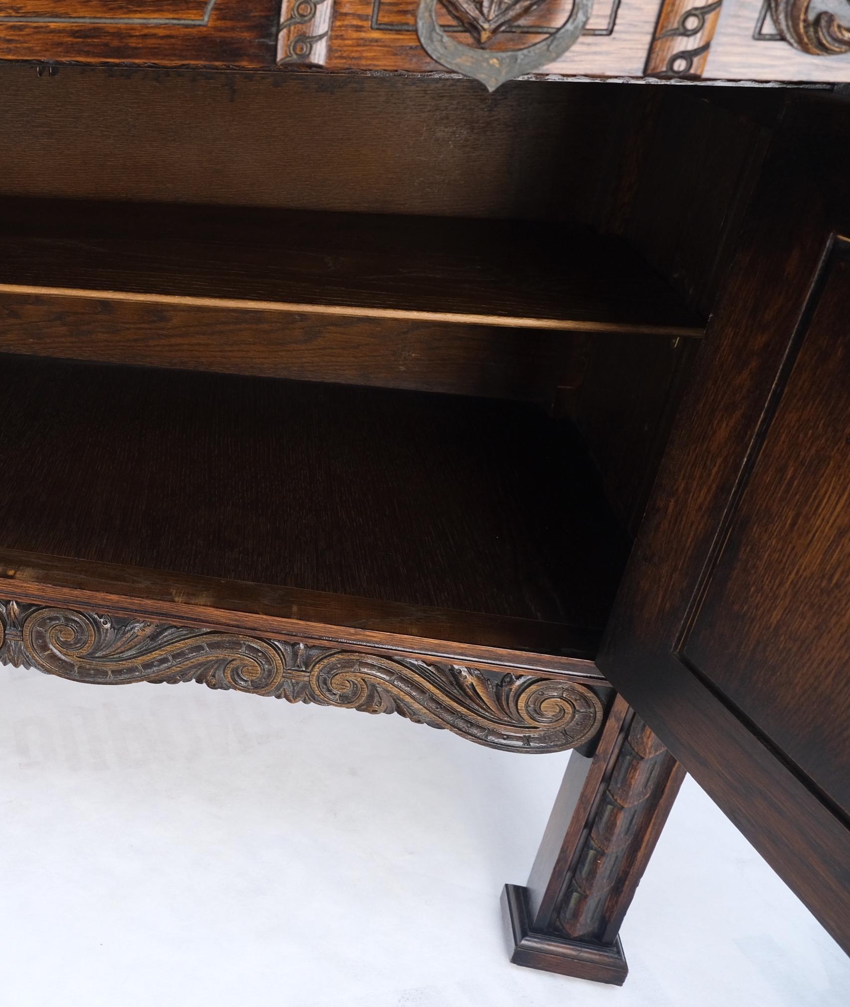 Lacquered Jacobean Carved Oak Server Buffet 2 Doors 3 Drawers Commode Cabinet Mint! For Sale
