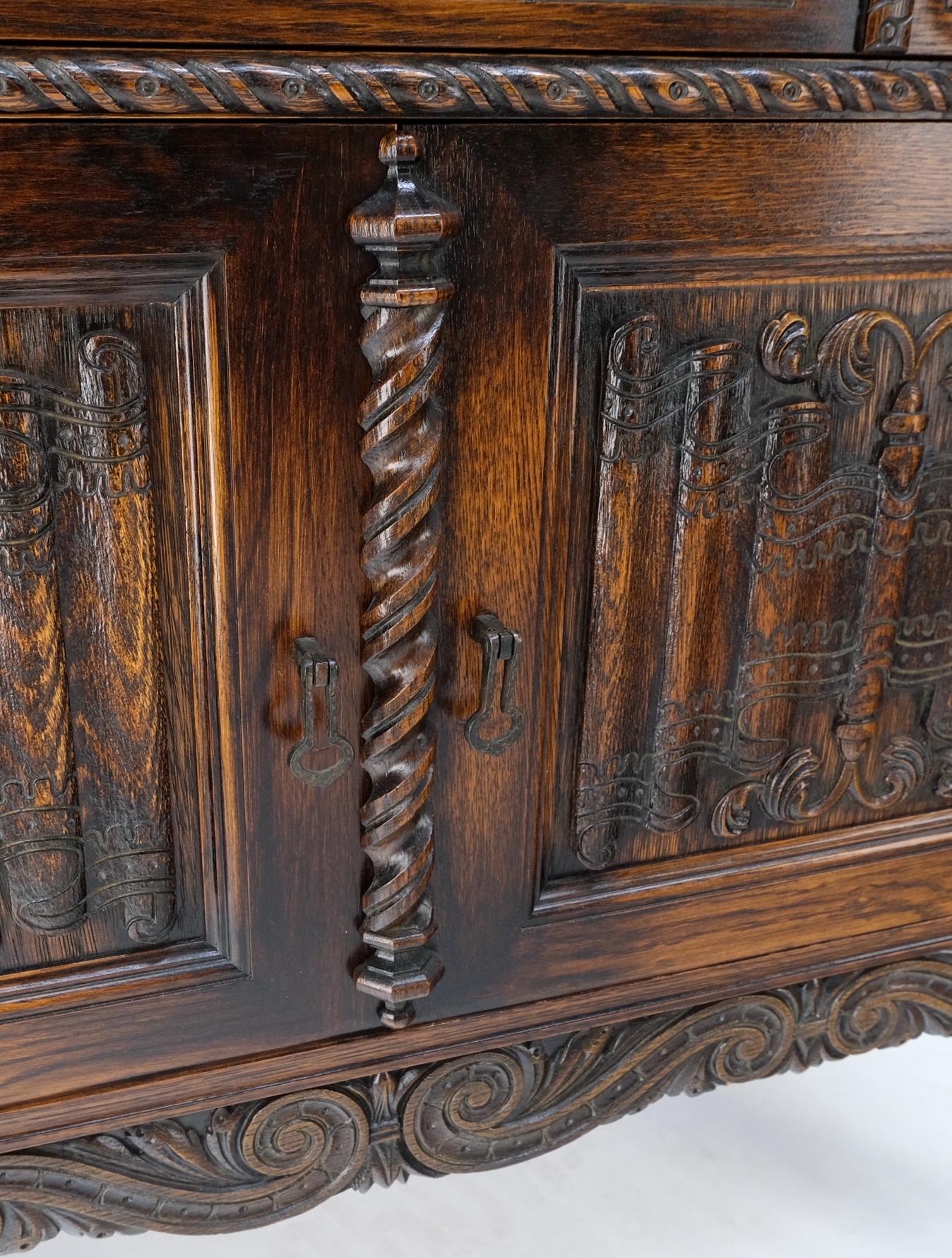 Jacobean Carved Oak Server Buffet 2 Doors 3 Drawers Commode Cabinet Mint! For Sale 2