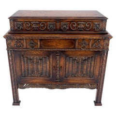 Jacobean Carved Oak Server Buffet 2 Doors 3 Drawers Commode Cabinet Mint!