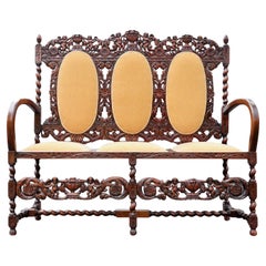 Jacobean Carved Oak Settee