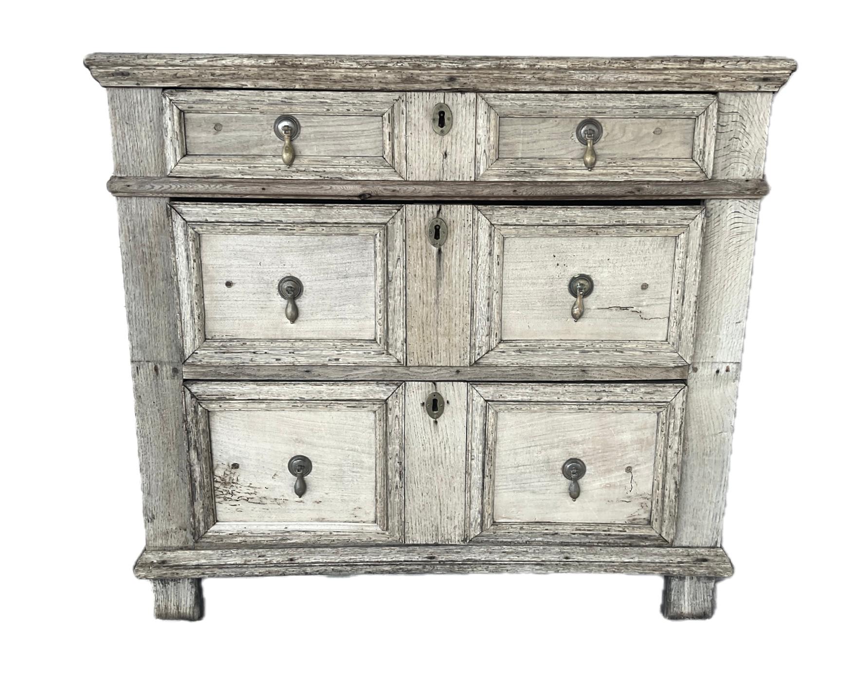 English Jacobean Chest of Drawers with Bleached Finish For Sale