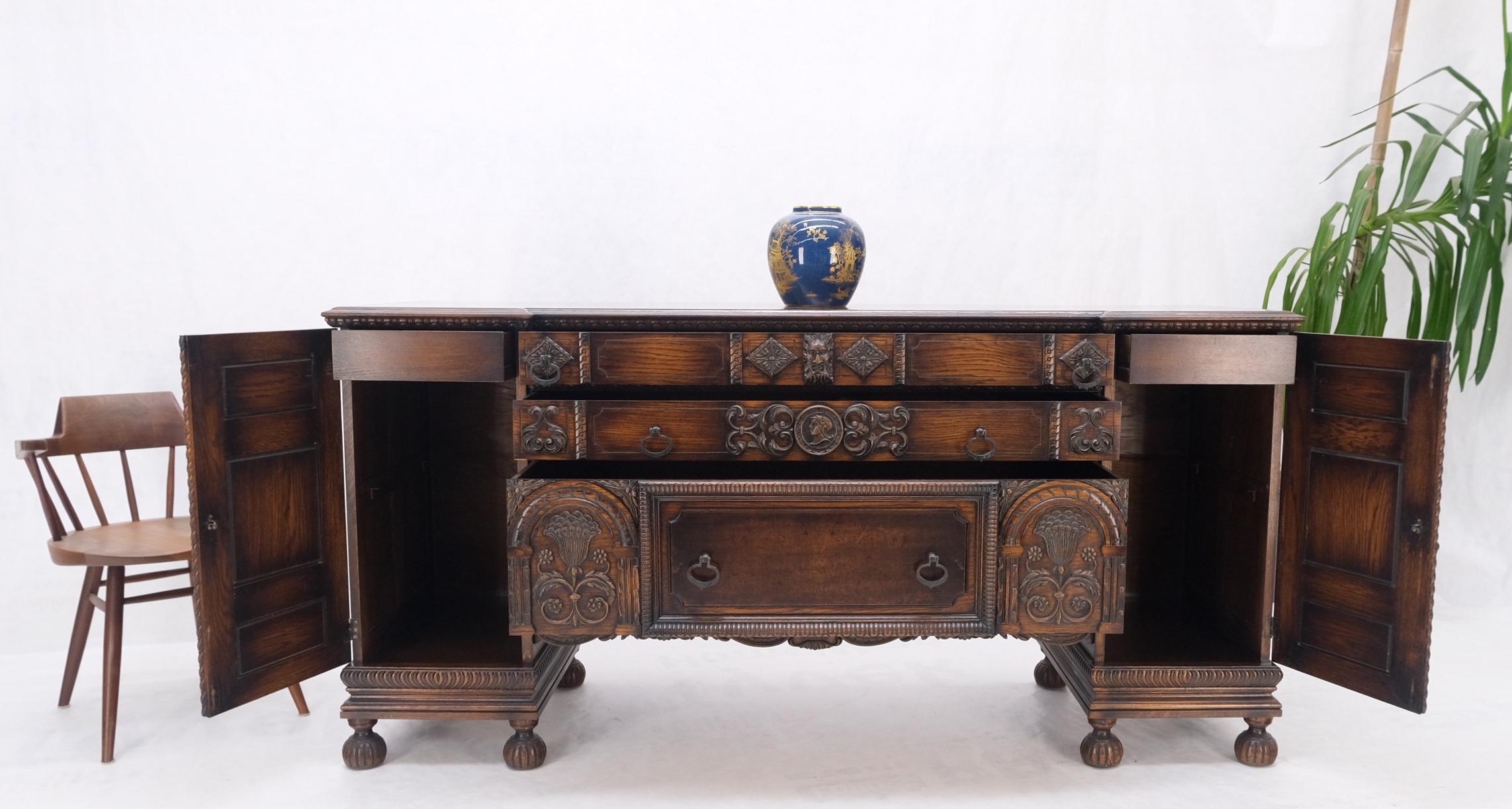 Jacobean Fine Carved Oak Sideboard Credenza Buffet Cabinet Mint For Sale 9