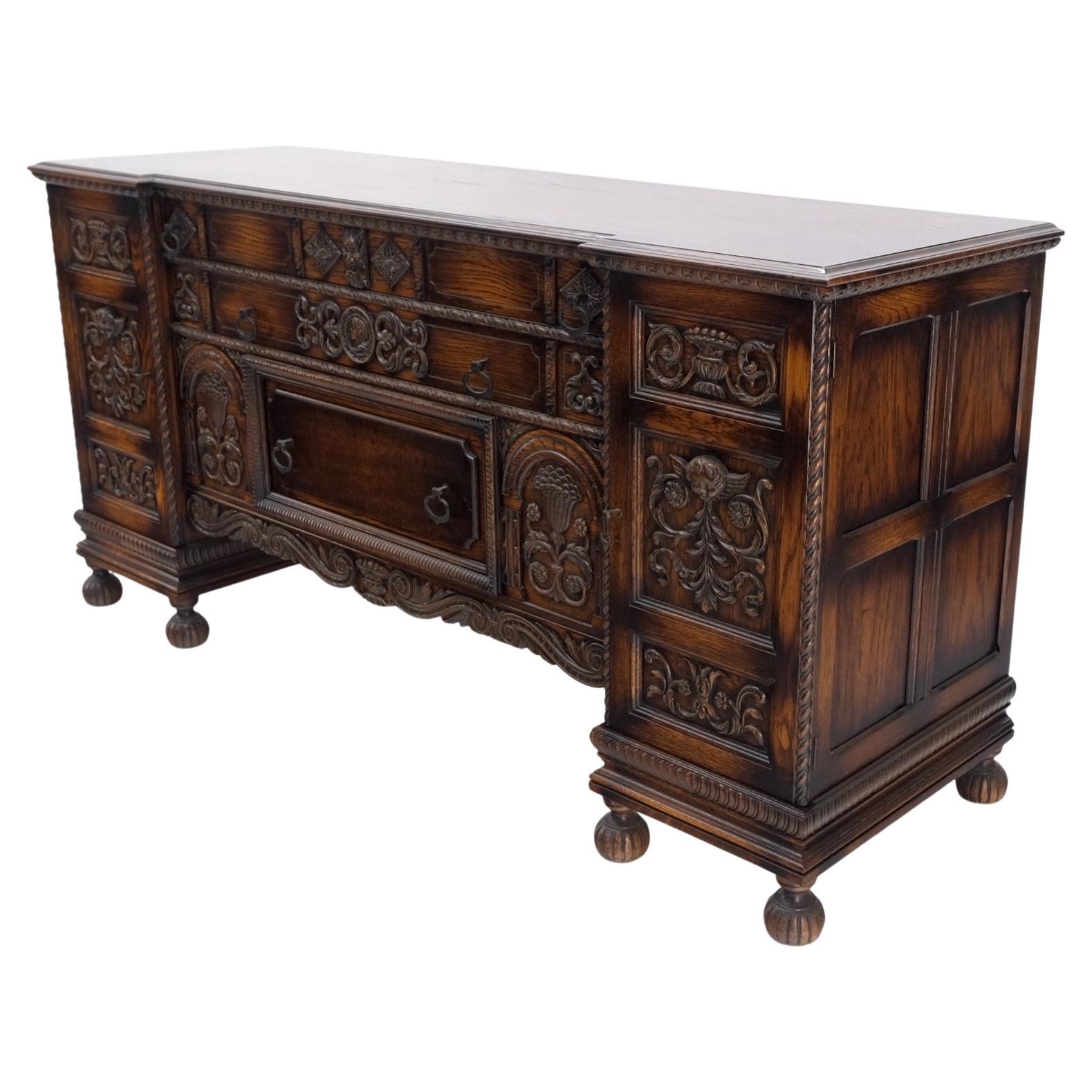 Jacobean fine carved oak sideboard credenza buffet cabinet mint!