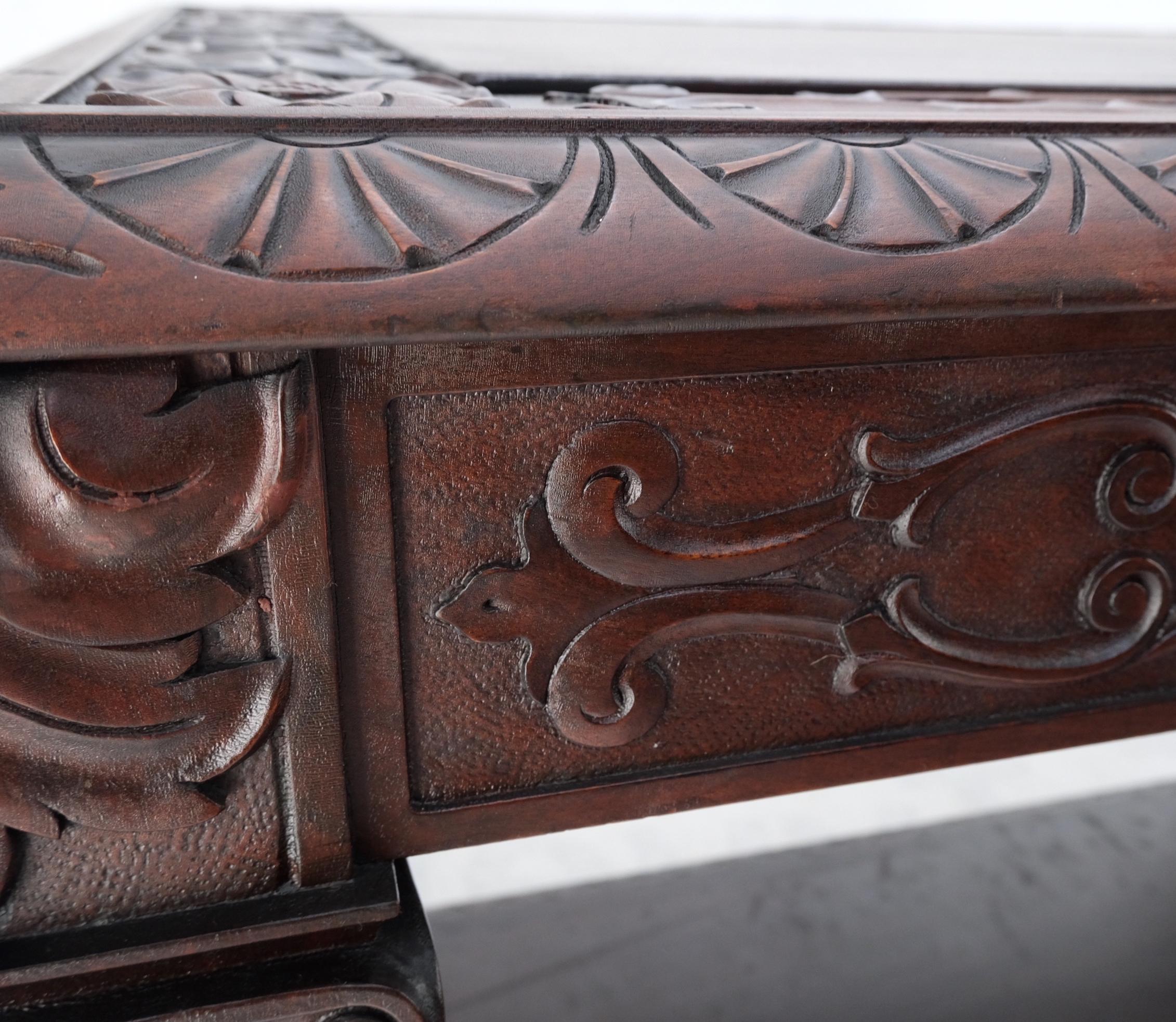 Jacobean Finely Carved Massive Solid Mahogany Partners Desk  For Sale 6