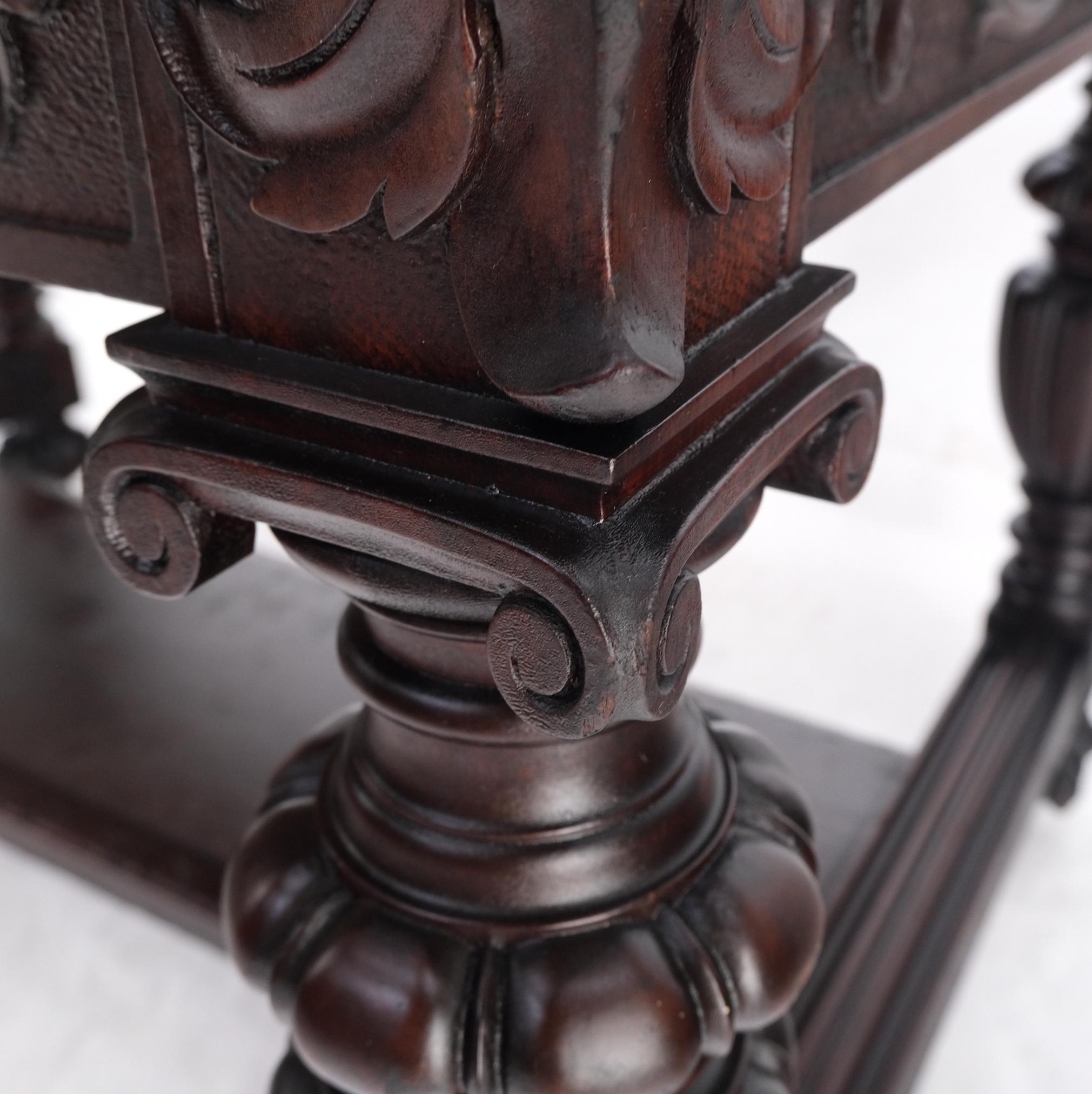 Jacobean Finely Carved Massive Solid Mahogany Partners Desk  For Sale 7