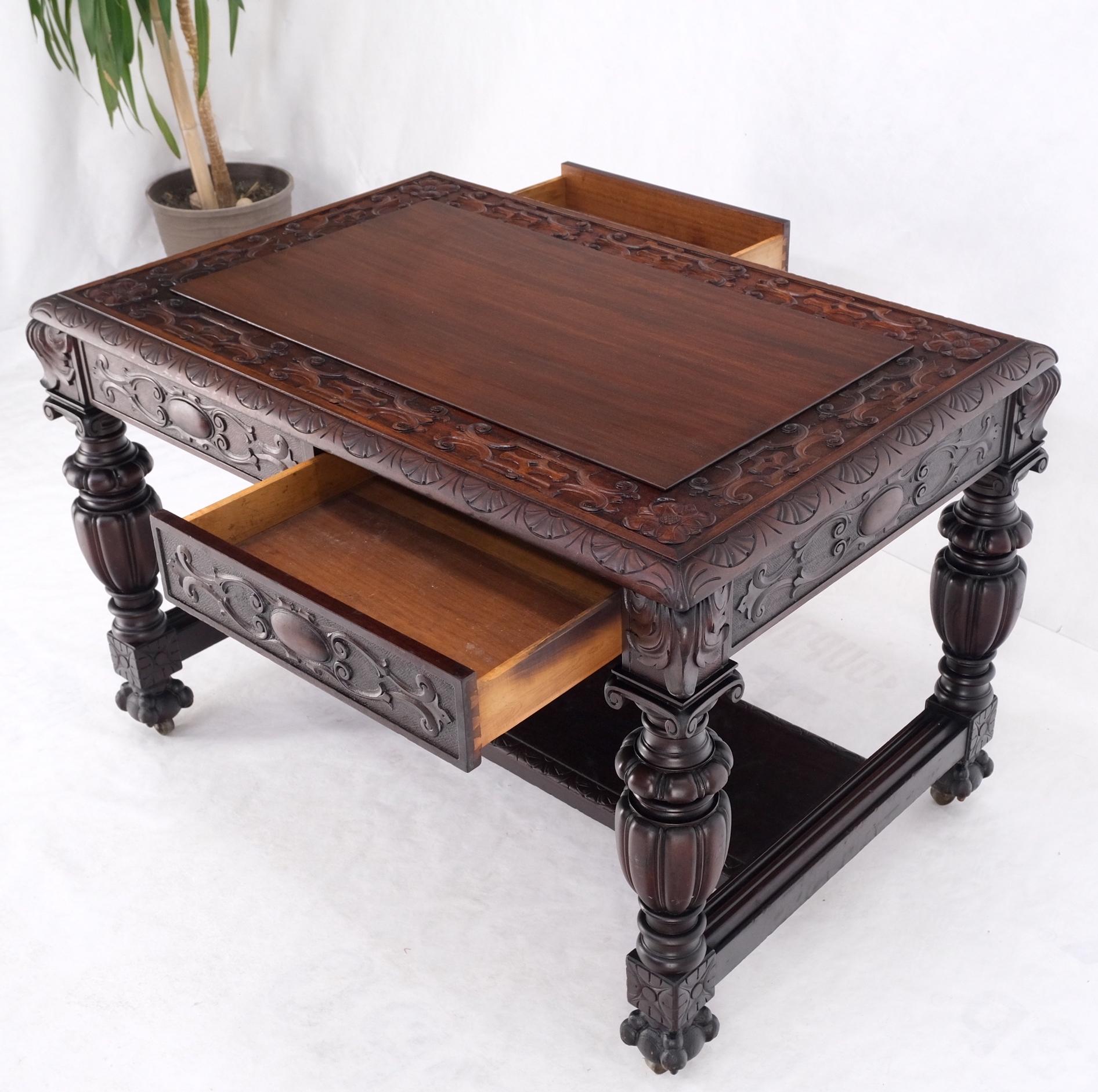 Jacobean Finely Carved Massive Solid Mahogany Partners Desk  For Sale 10