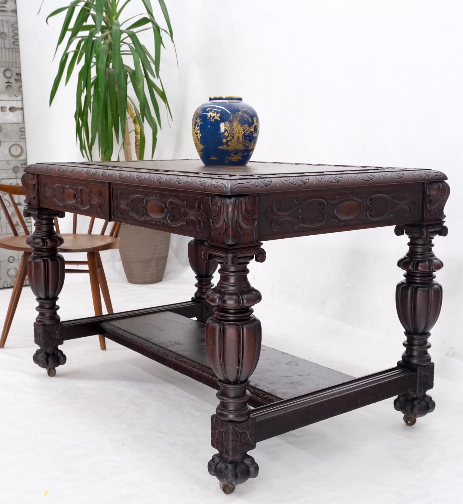 Jacobean Finely Carved Massive Solid Mahogany Partners Desk  For Sale 12