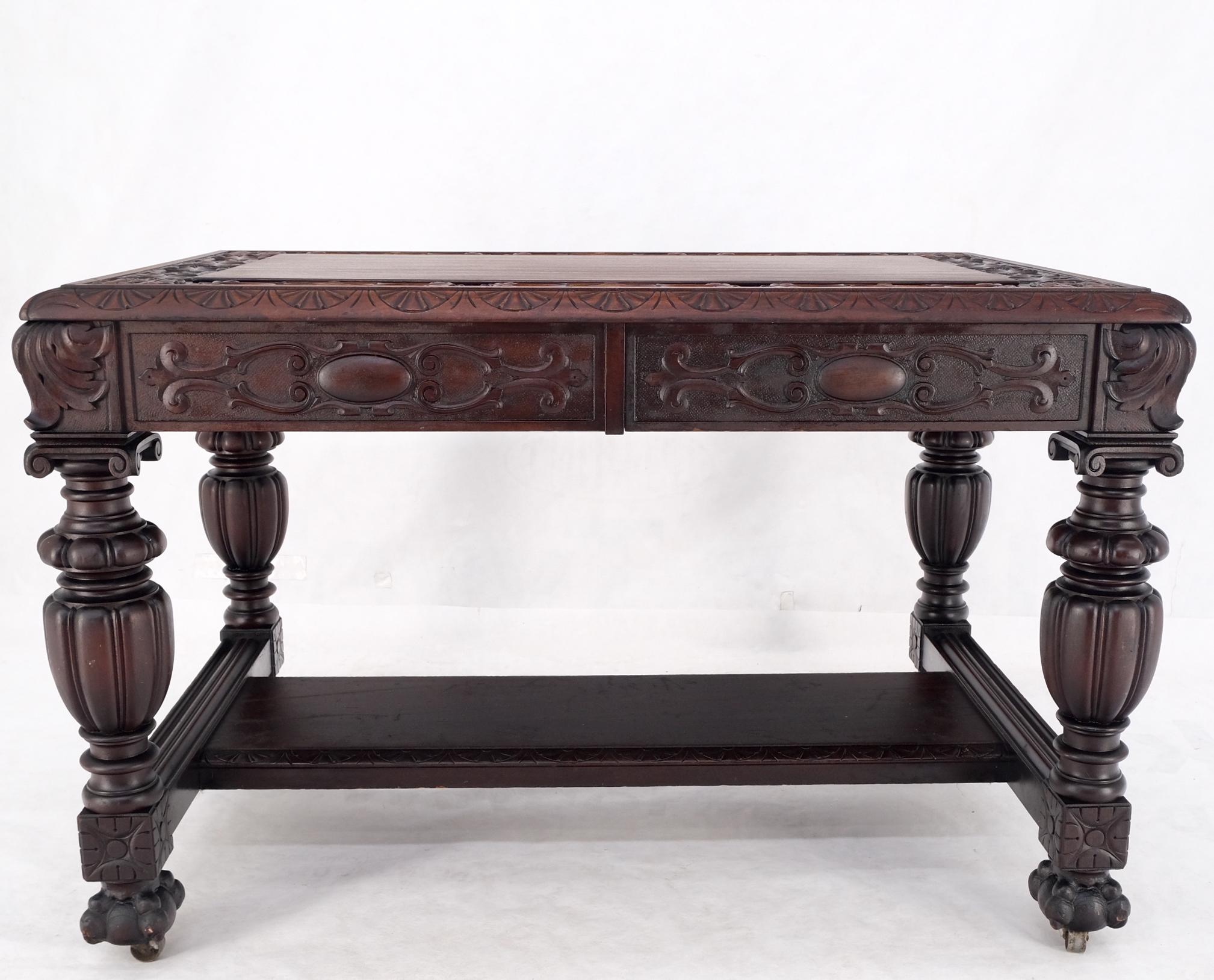 Jacobean Finely Carved Massive Solid Mahogany Partners Desk  For Sale 14