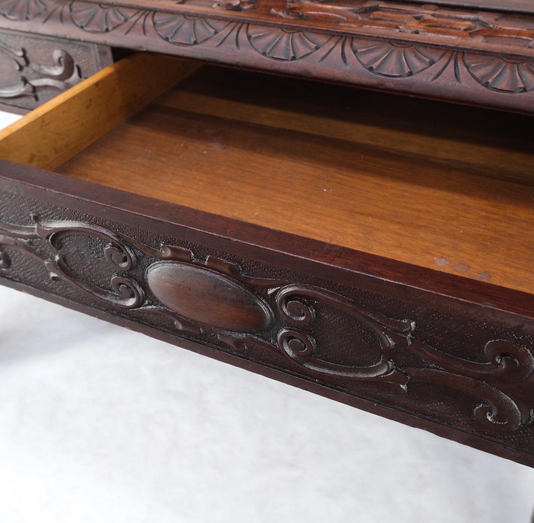 American Jacobean Finely Carved Massive Solid Mahogany Partners Desk  For Sale