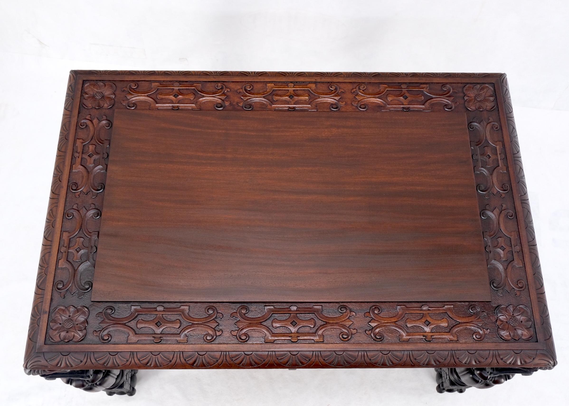 Jacobean Finely Carved Massive Solid Mahogany Partners Desk For Sale 14