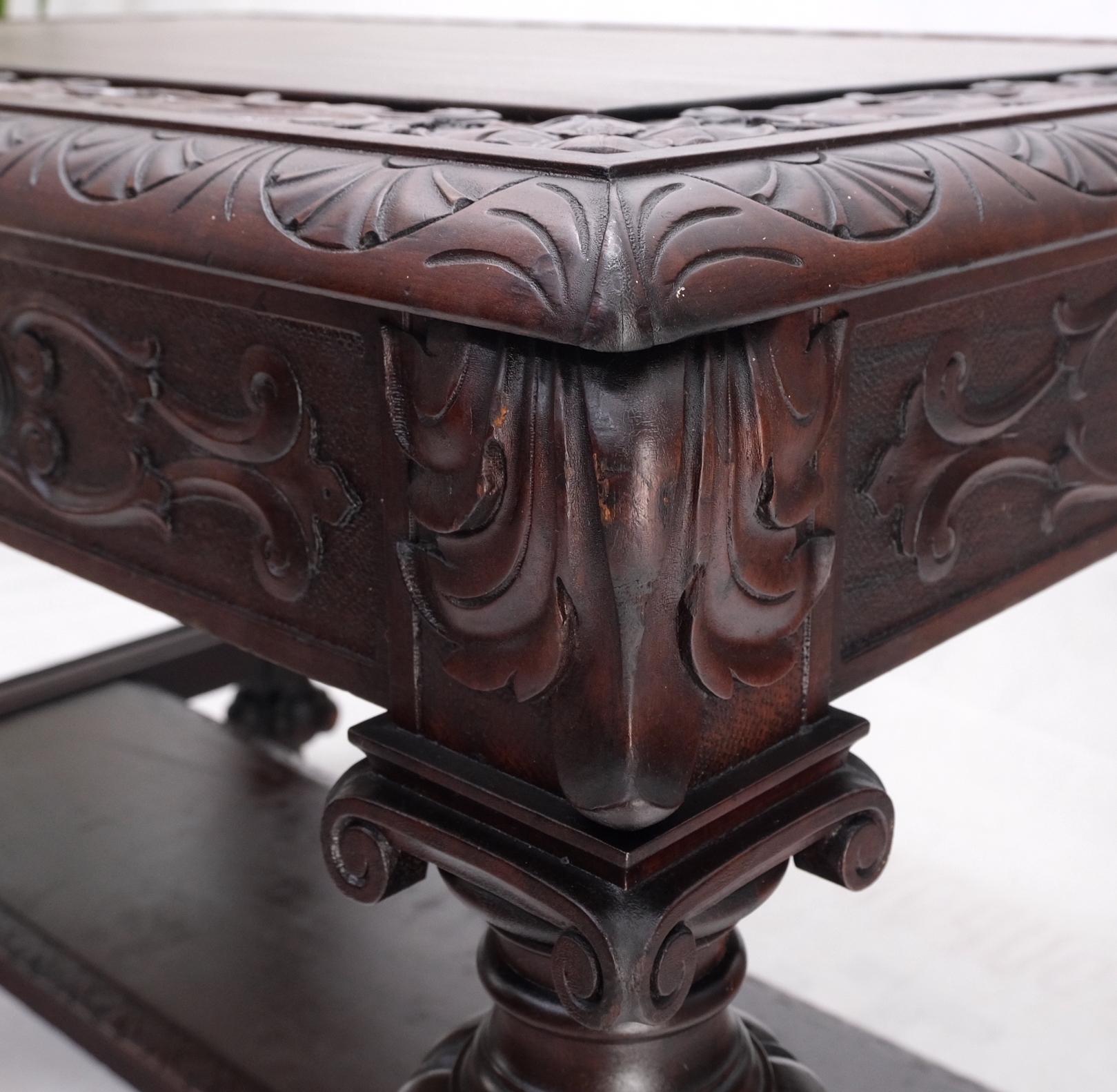 Lacquered Jacobean Finely Carved Massive Solid Mahogany Partners Desk  For Sale