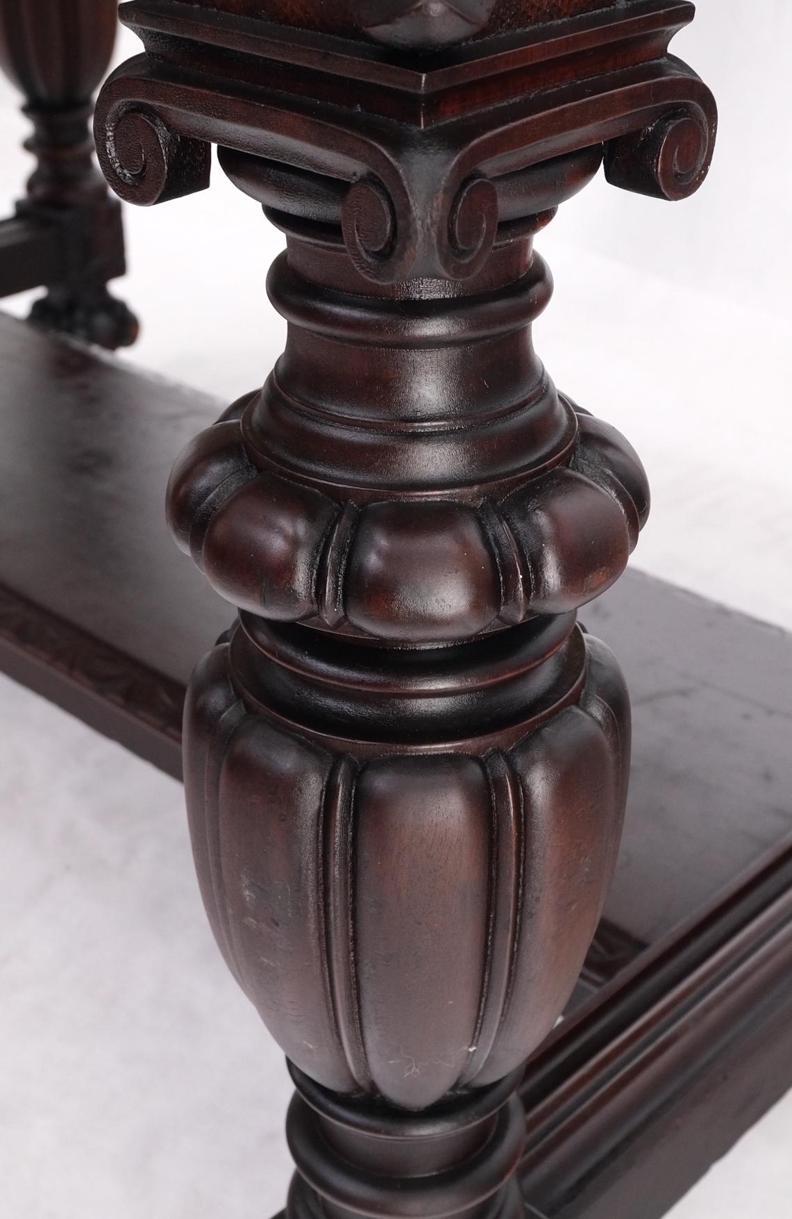 Lacquered Jacobean Finely Carved Massive Solid Mahogany Partners Desk For Sale